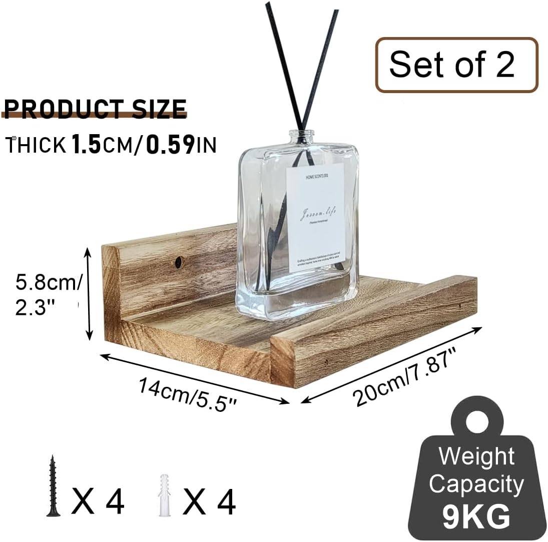 Z Metnal Small Floating Shelves Natural Wood 8x55 Inch 2 Pcs