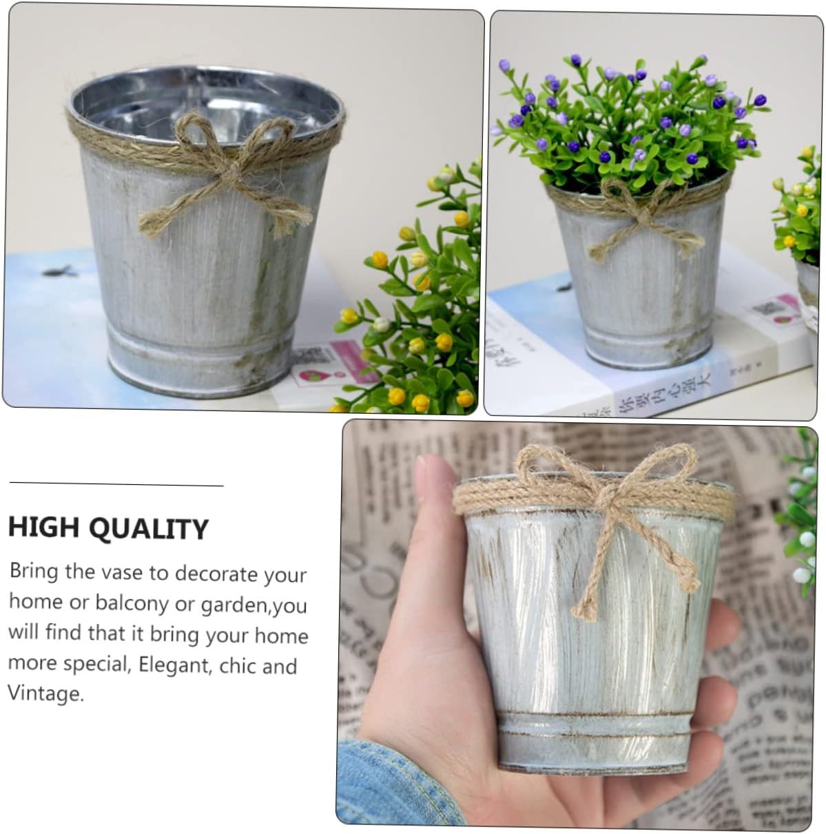 Cabilock Vintage Galvanized Metal Pitcher Vase 2pcs