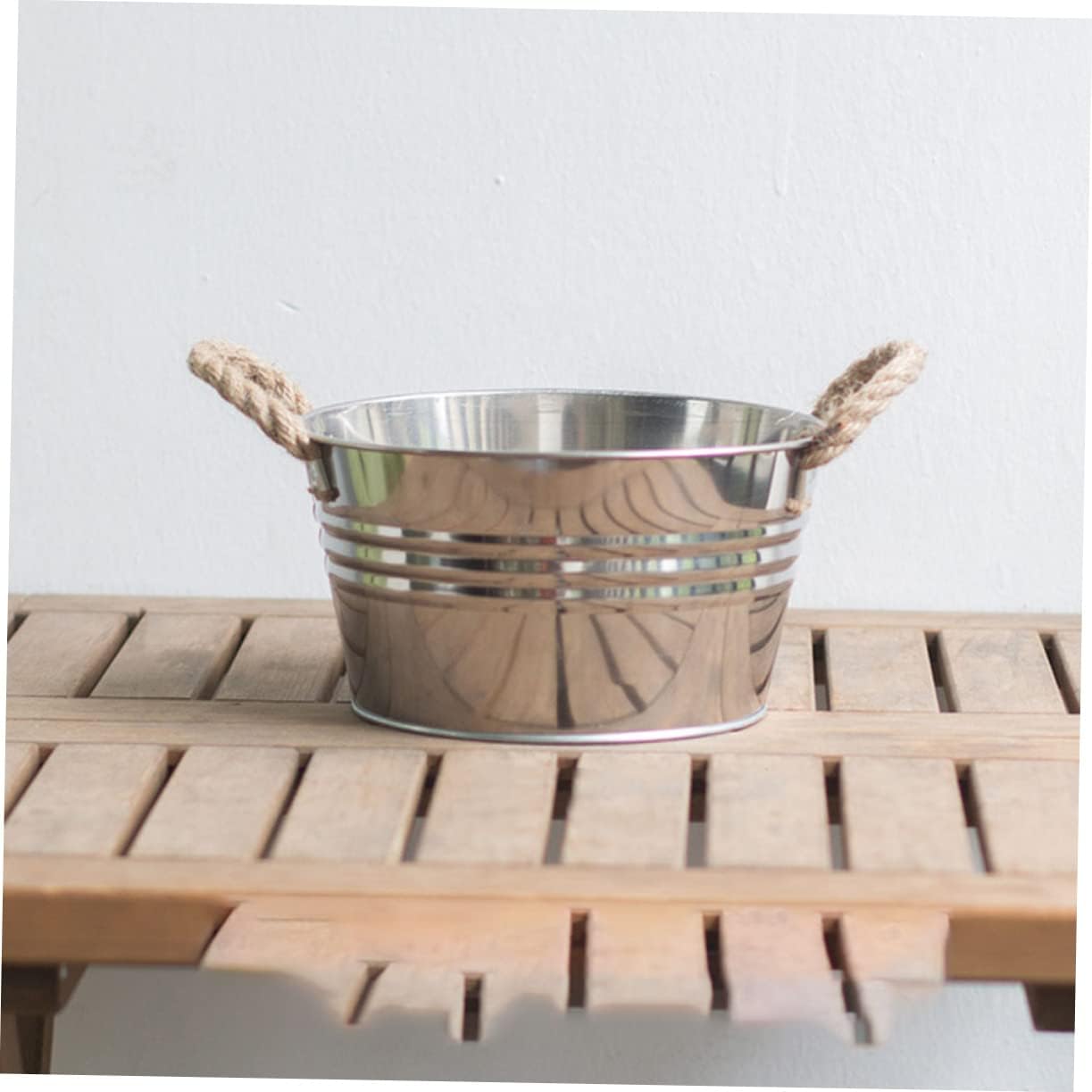 BESPORTBLE Rustic Bucket Vase with Hemp Rope Handle