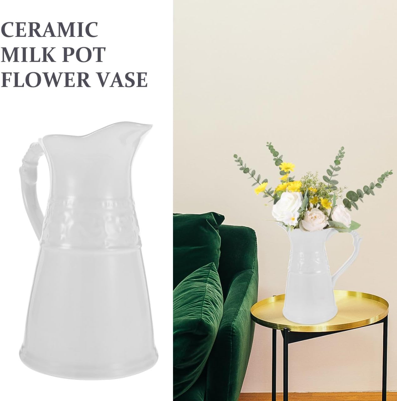 Amosfun White Ceramic Pitcher Vase 76 Inch