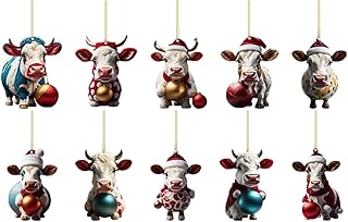 Awakentti 10 Pcs Cow Christmas Ornaments