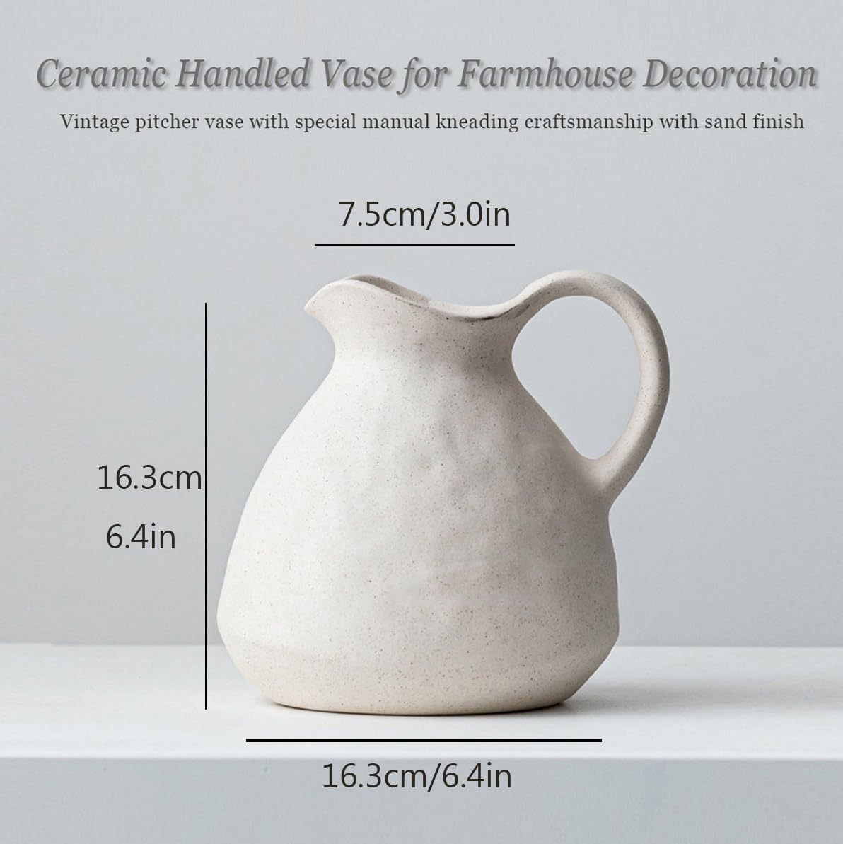 White Ceramic Vase with Handle for Flowers and Decor