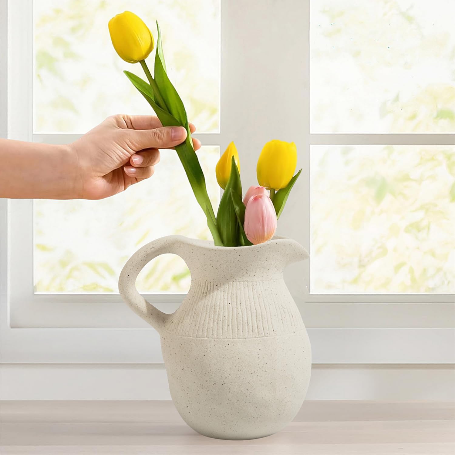 Brighomrom Farmhouse Ceramic Vase with Handle