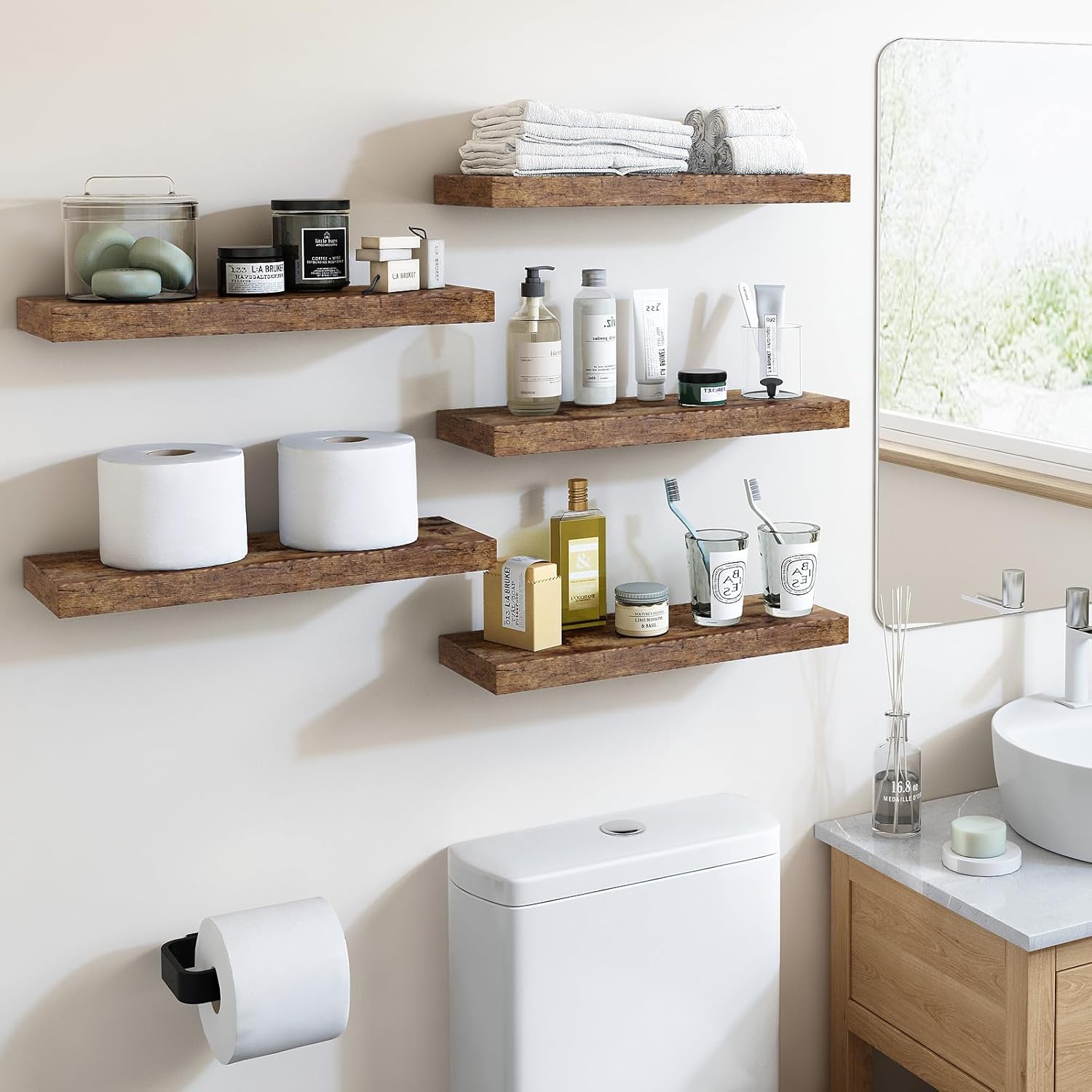 Fixwal 158in Floating Shelves Rustic Brown 5 Pack