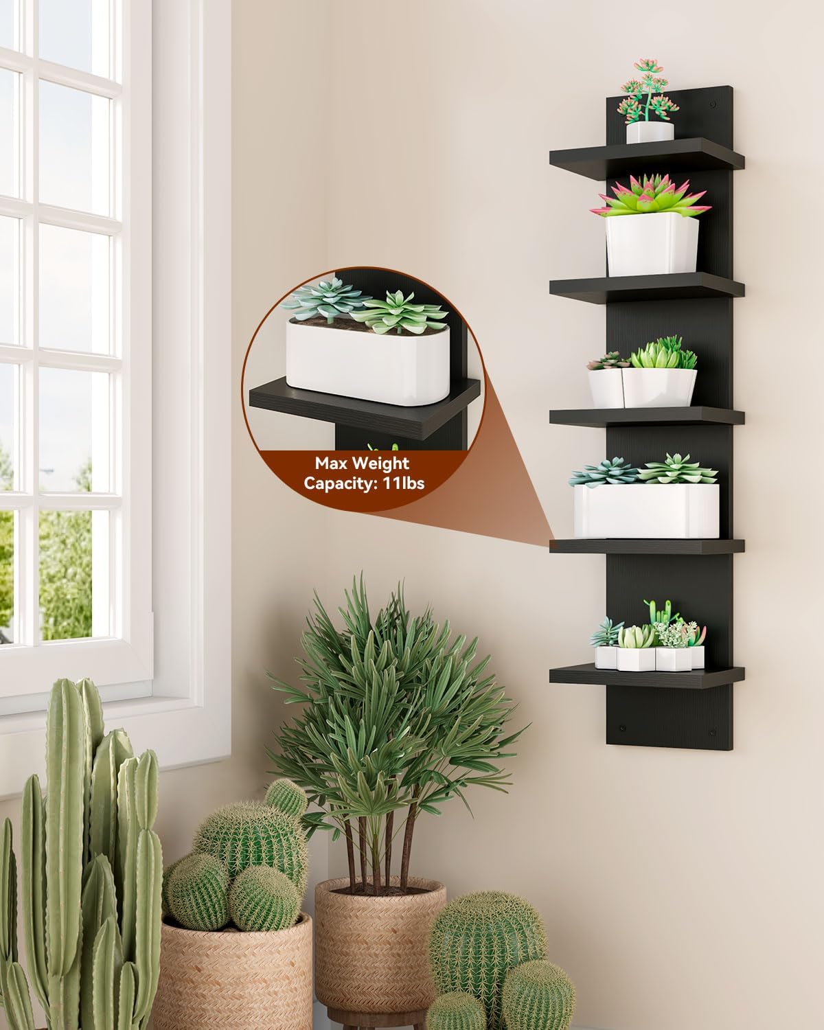 IBUYKE 5 Tier Wall Shelving Unit Black Vertical Storage Shelf