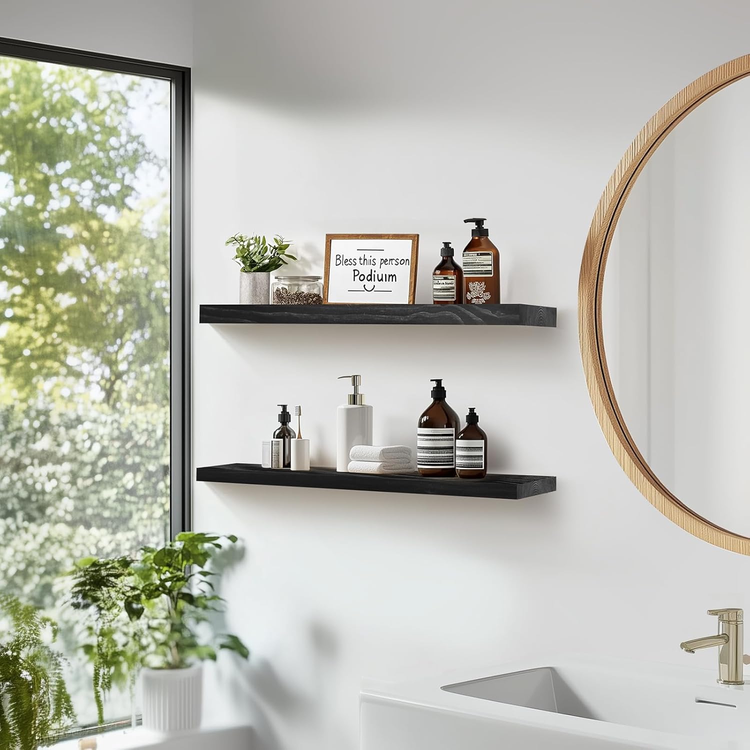 Floating Wall Shelves 2 Pack Rustic Black 16 Inch