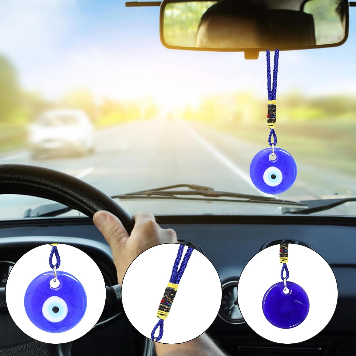 Honbay 4PCS Turkish Blue Evil Eye Glass Pendant Hanging Ornament with Rope