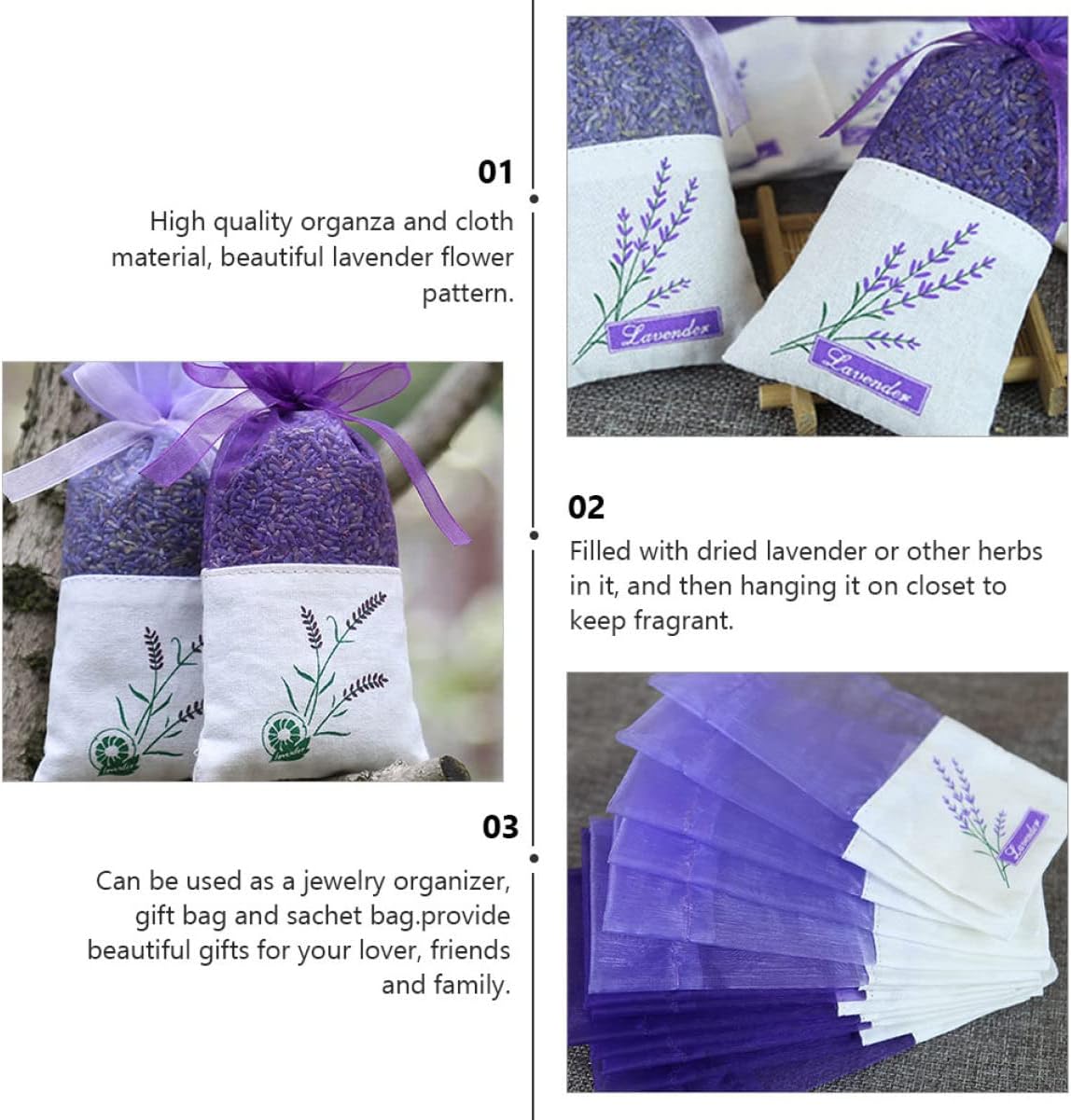 COHEALI 22Pcs Lavender Sachet Bags Empty Organza Pouches with Ribbon