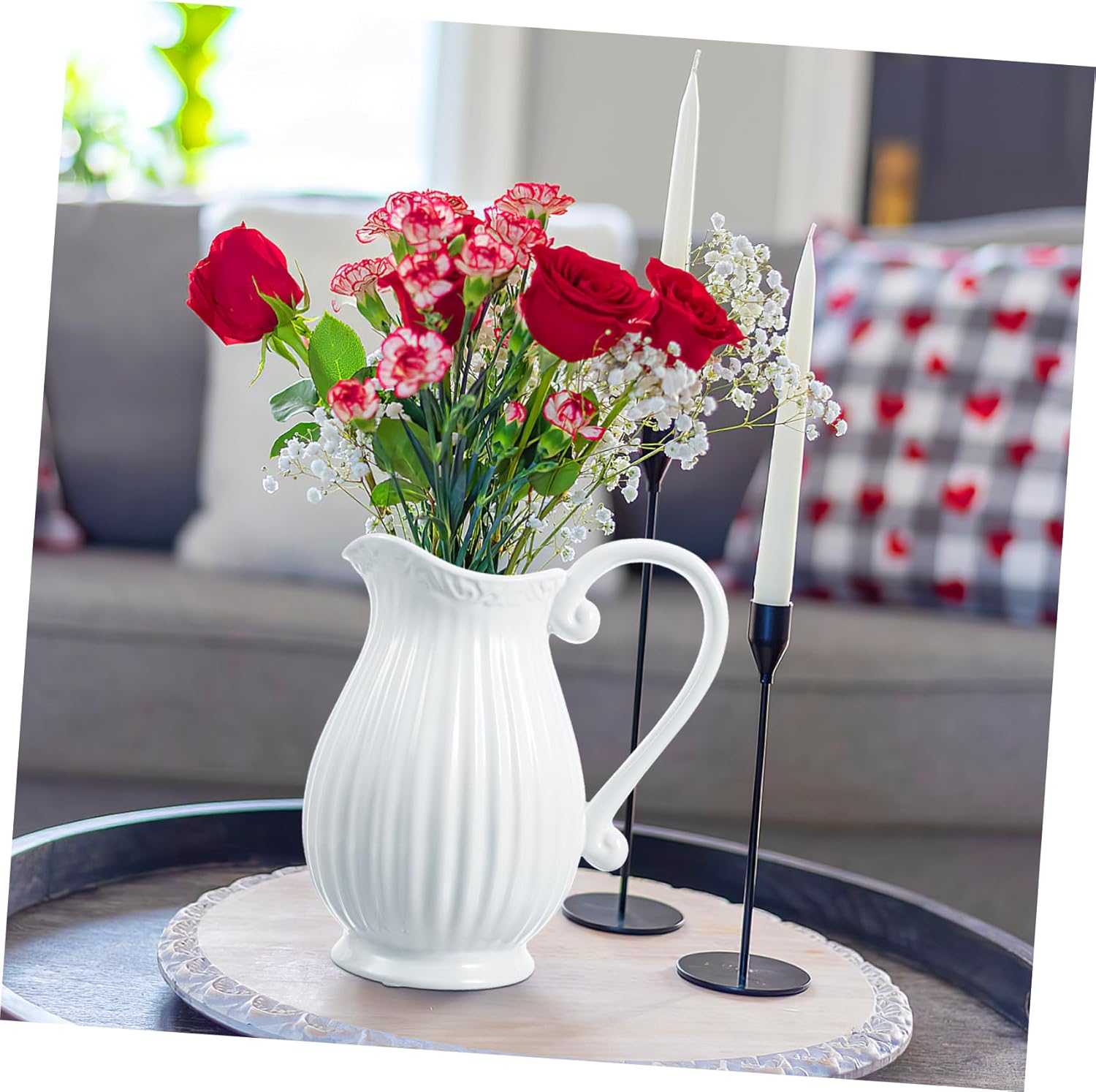 Alipis White Ceramic Pitcher Vase with Handle