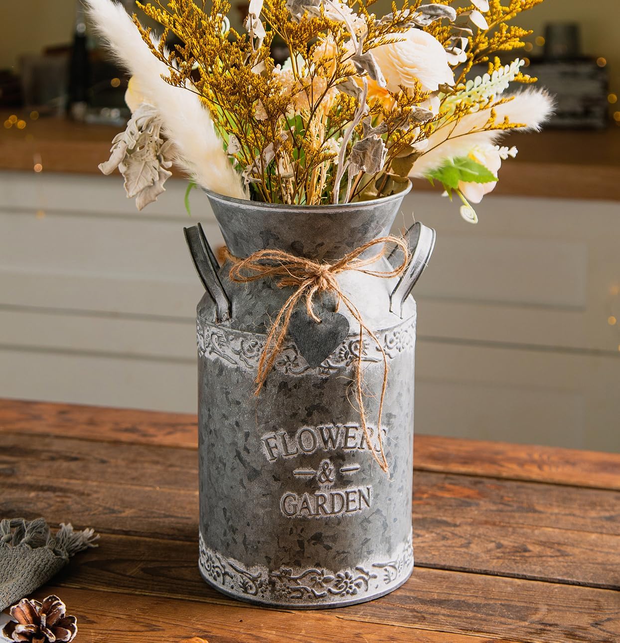 TIMRIS Vintage Galvanized Metal Milk Can Vase