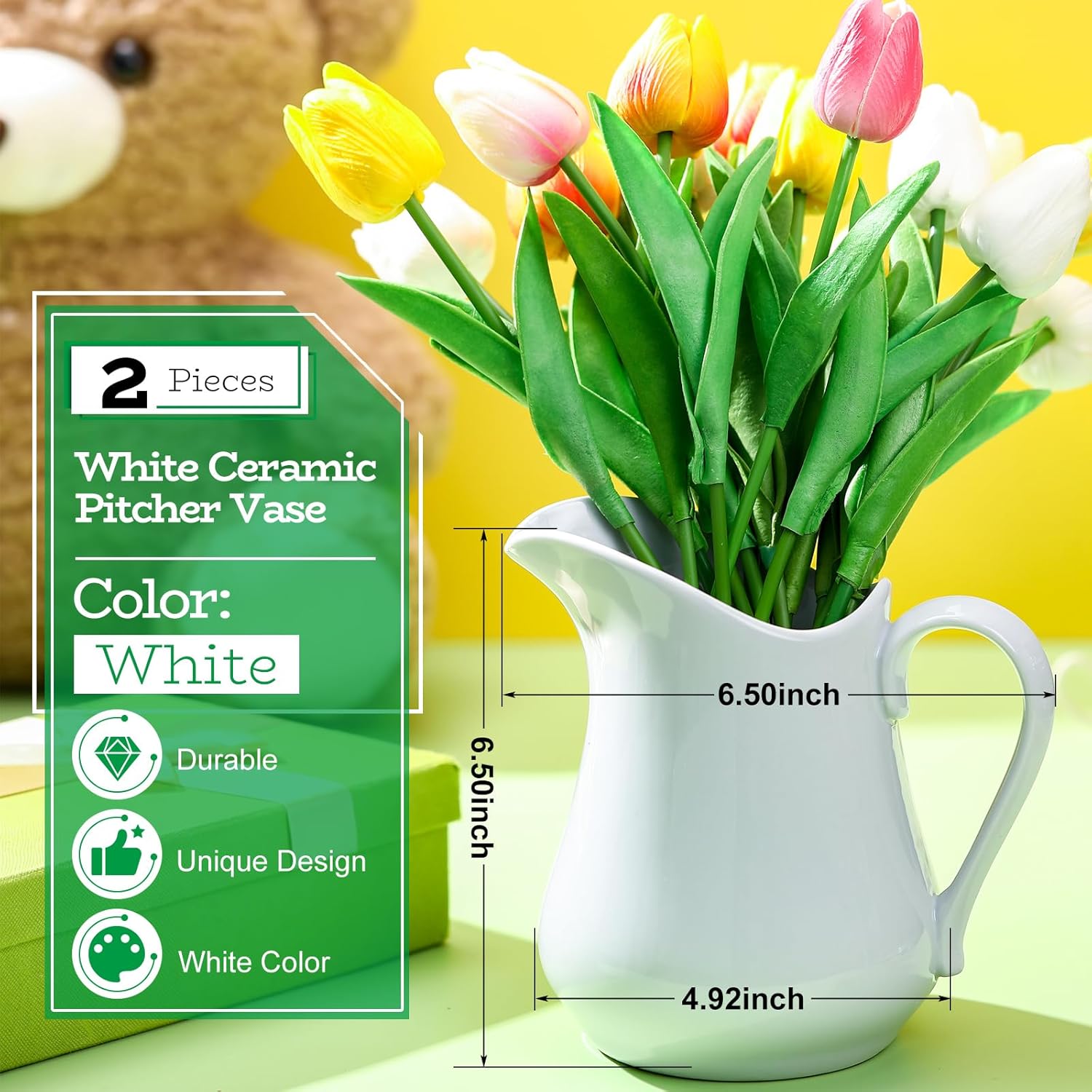 Domensi 2 Pcs 34oz White Ceramic Pitcher Vase