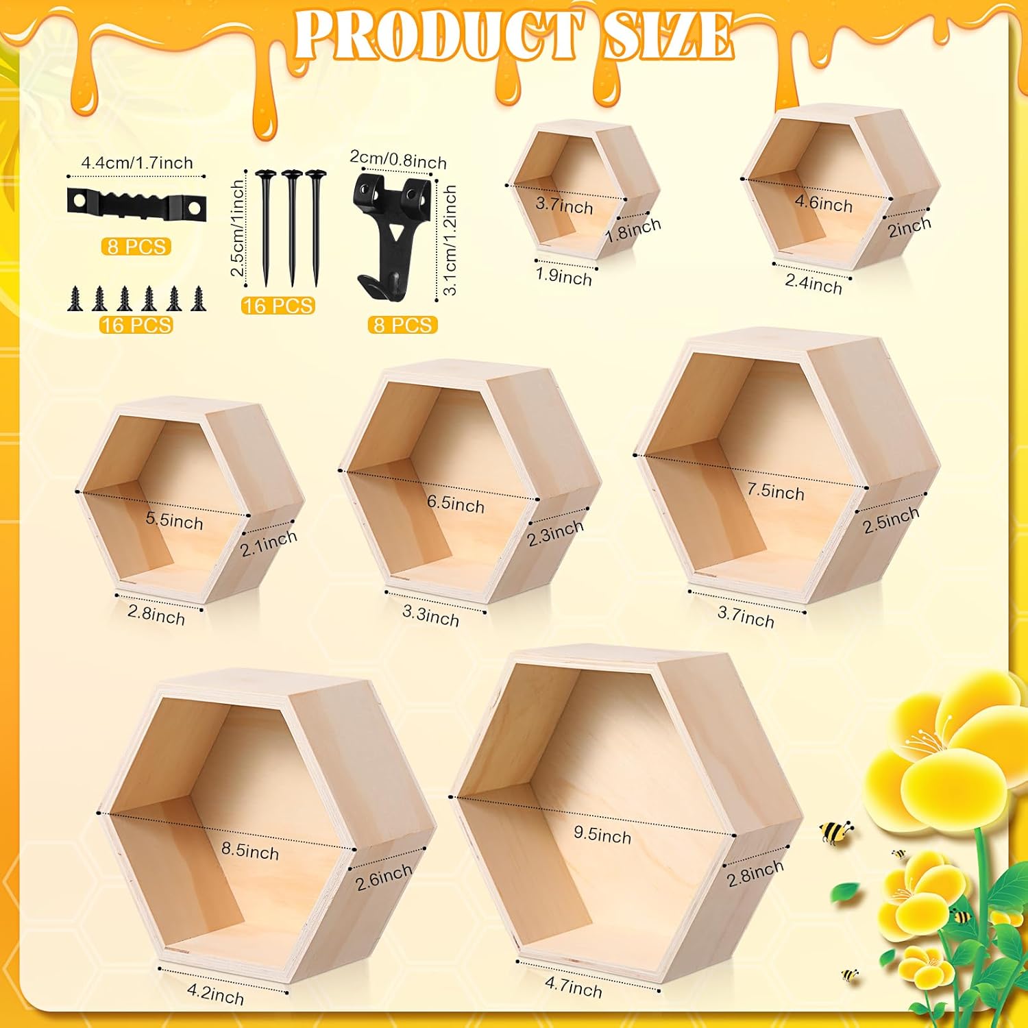 Pinkunn 45 Pcs Honeycomb Wall Shelf Set