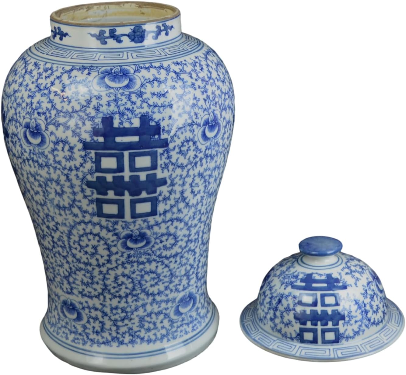 19 Inch Blue and White Ginger Jar Vase with Double Happiness Pattern