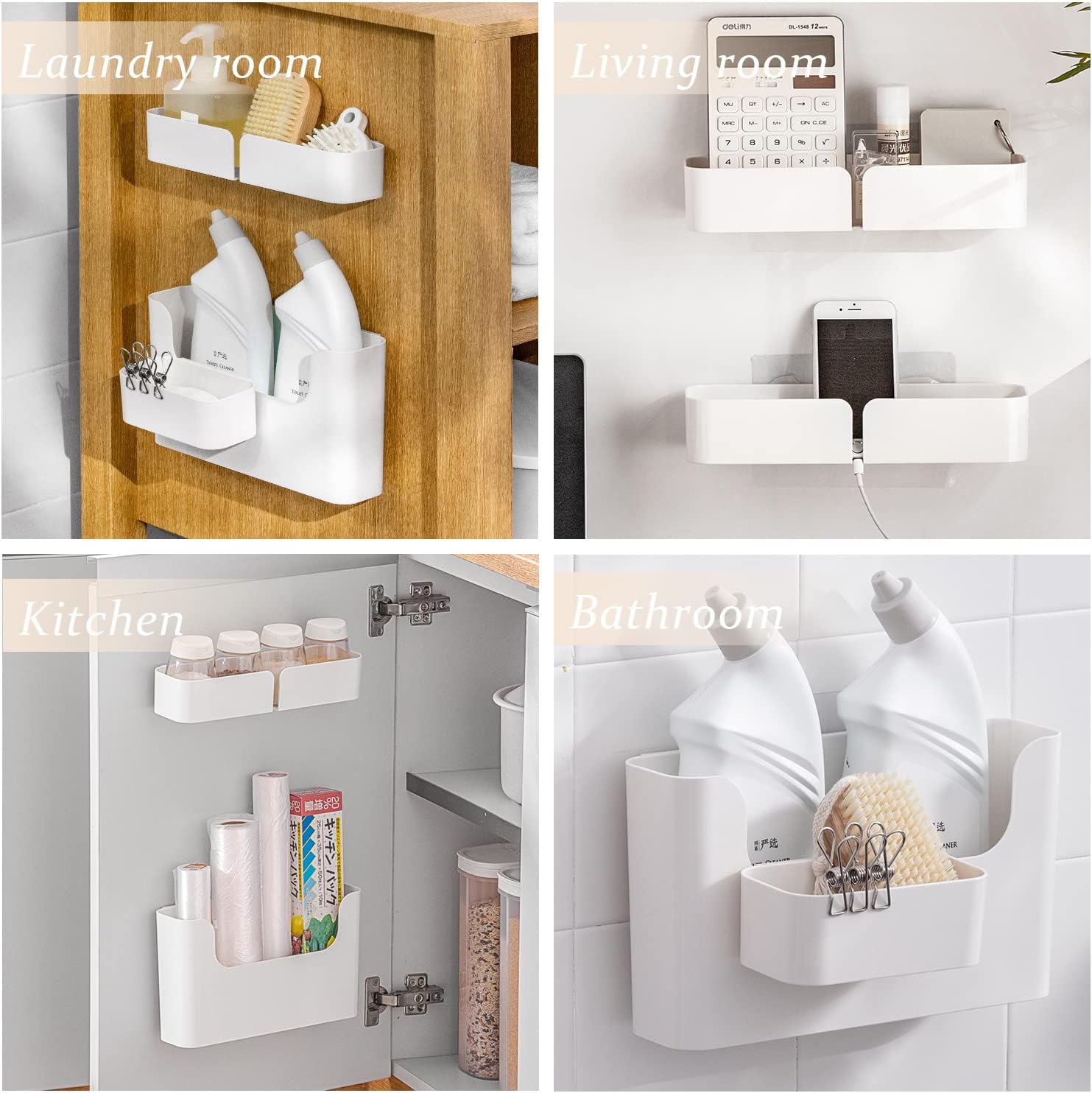 4 Pack White Floating Wall Shelf Organizer Set
