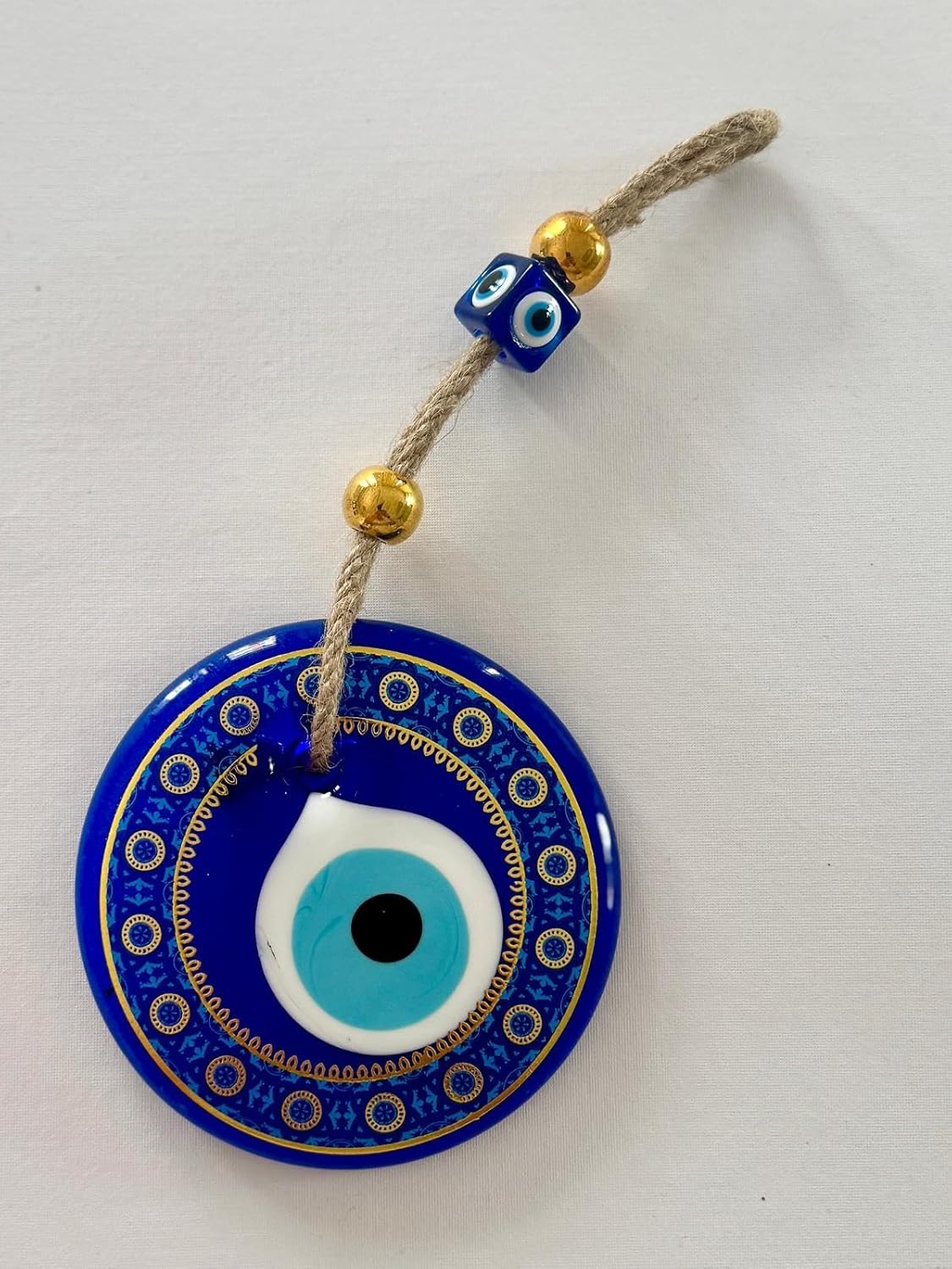 Evil Eye Hanging Wall Ornament - Handmade Blue Glass Amulet with Star Design