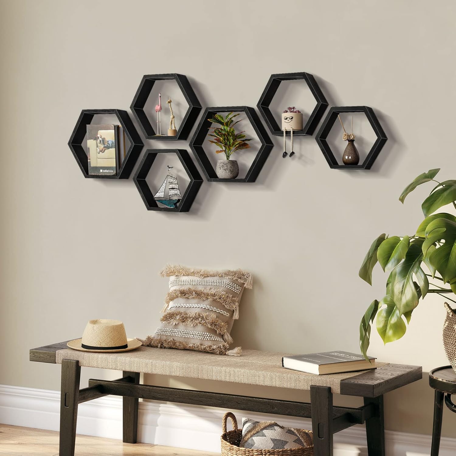 CADUKE Hexagonal Floating Shelves Set of 6 Black