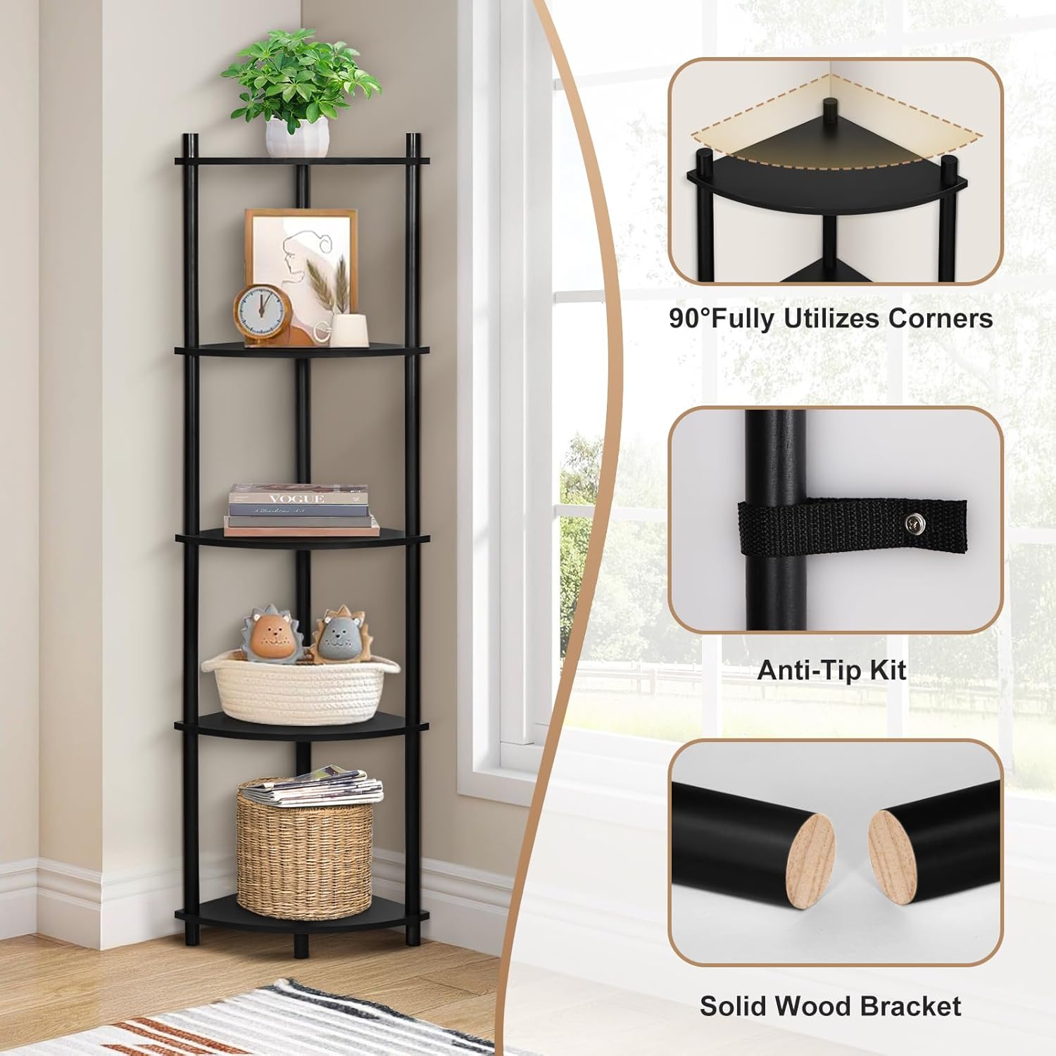 YGYQZ 5 Tier Wood Corner Shelf Stand