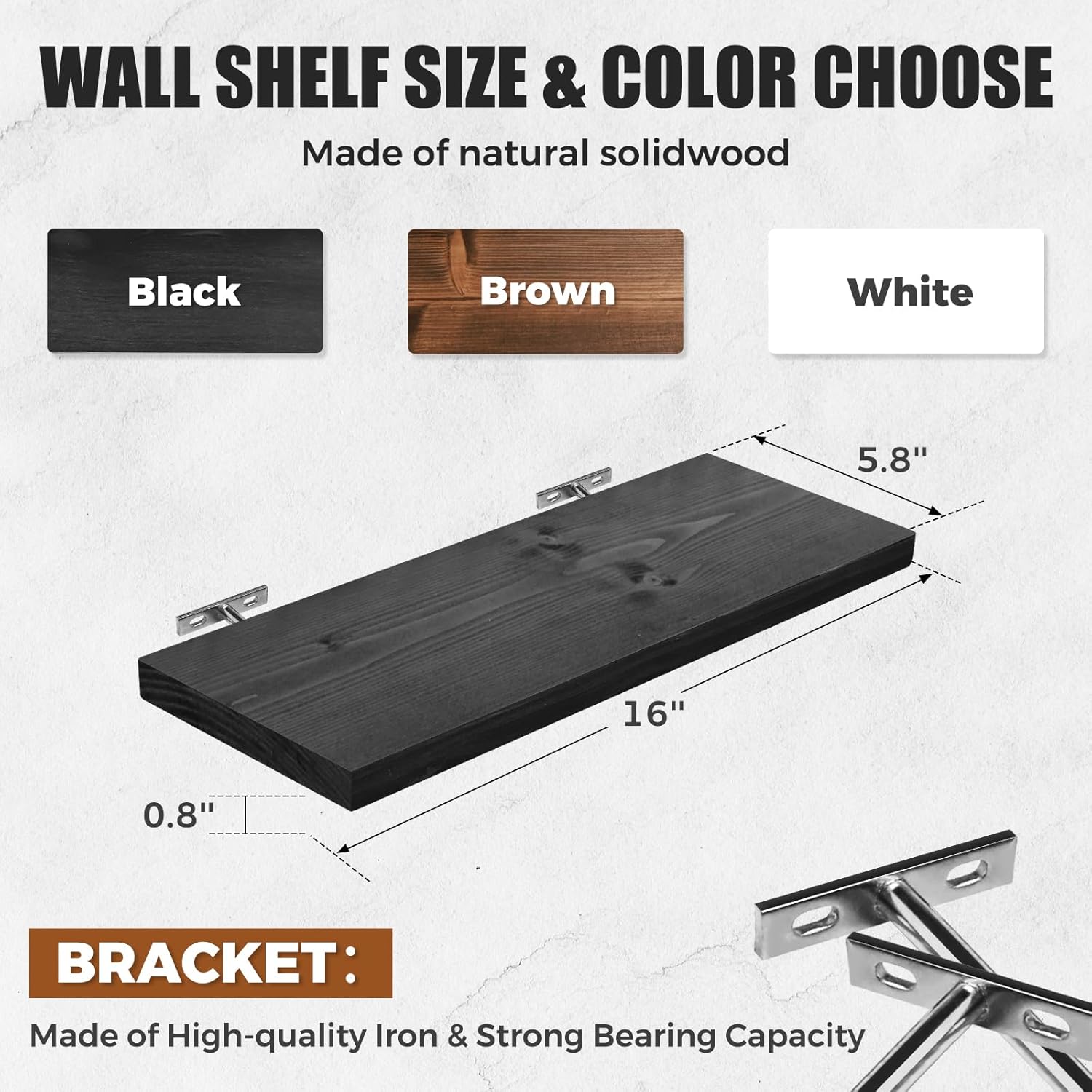 Floating Wall Shelves 2 Pack Rustic Black 16 Inch