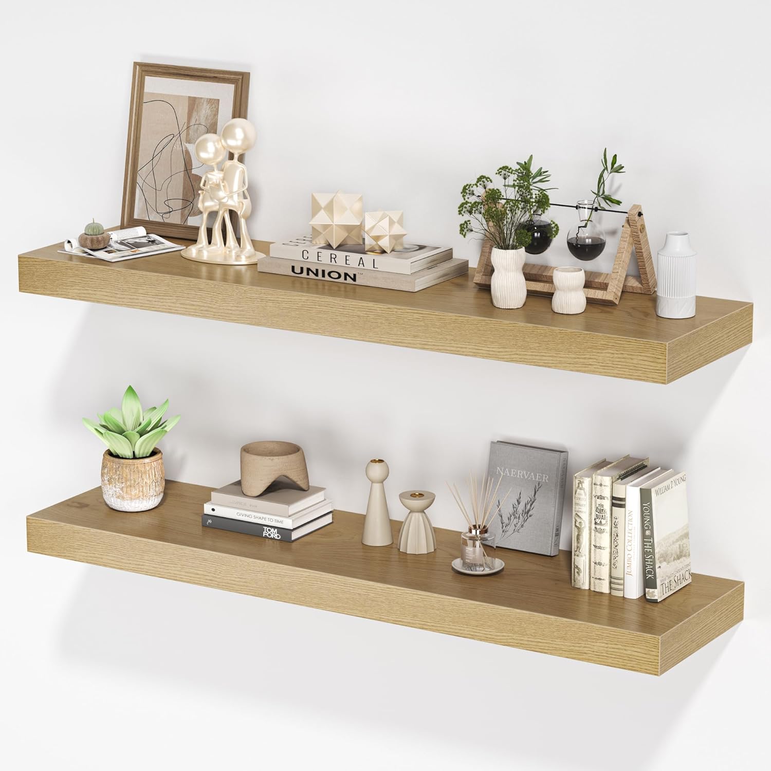 Set of 2 Floating Shelves Wall Mounted Oak 36x8x15