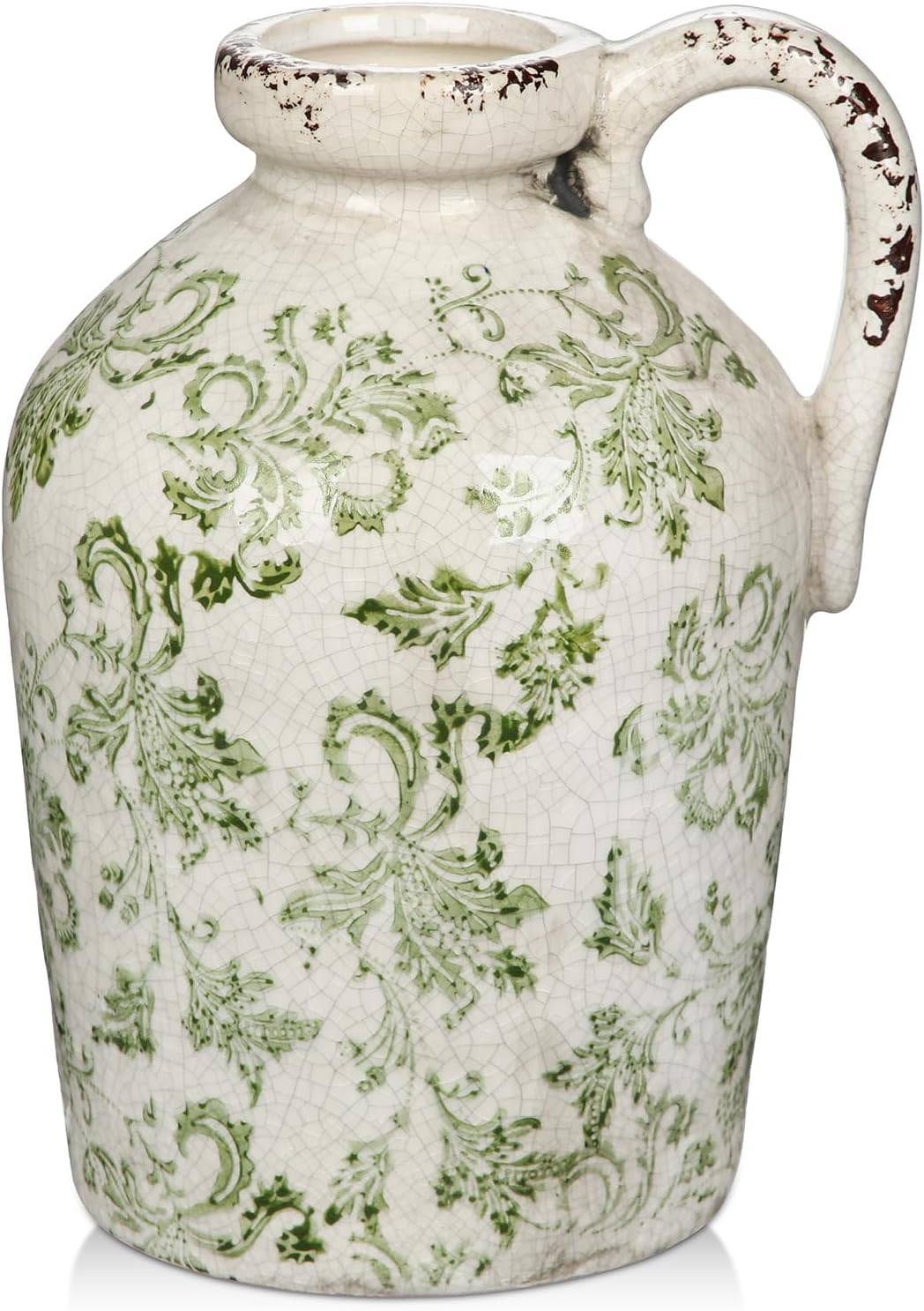 9 Inch Ceramic Green and White Vase for Centerpieces