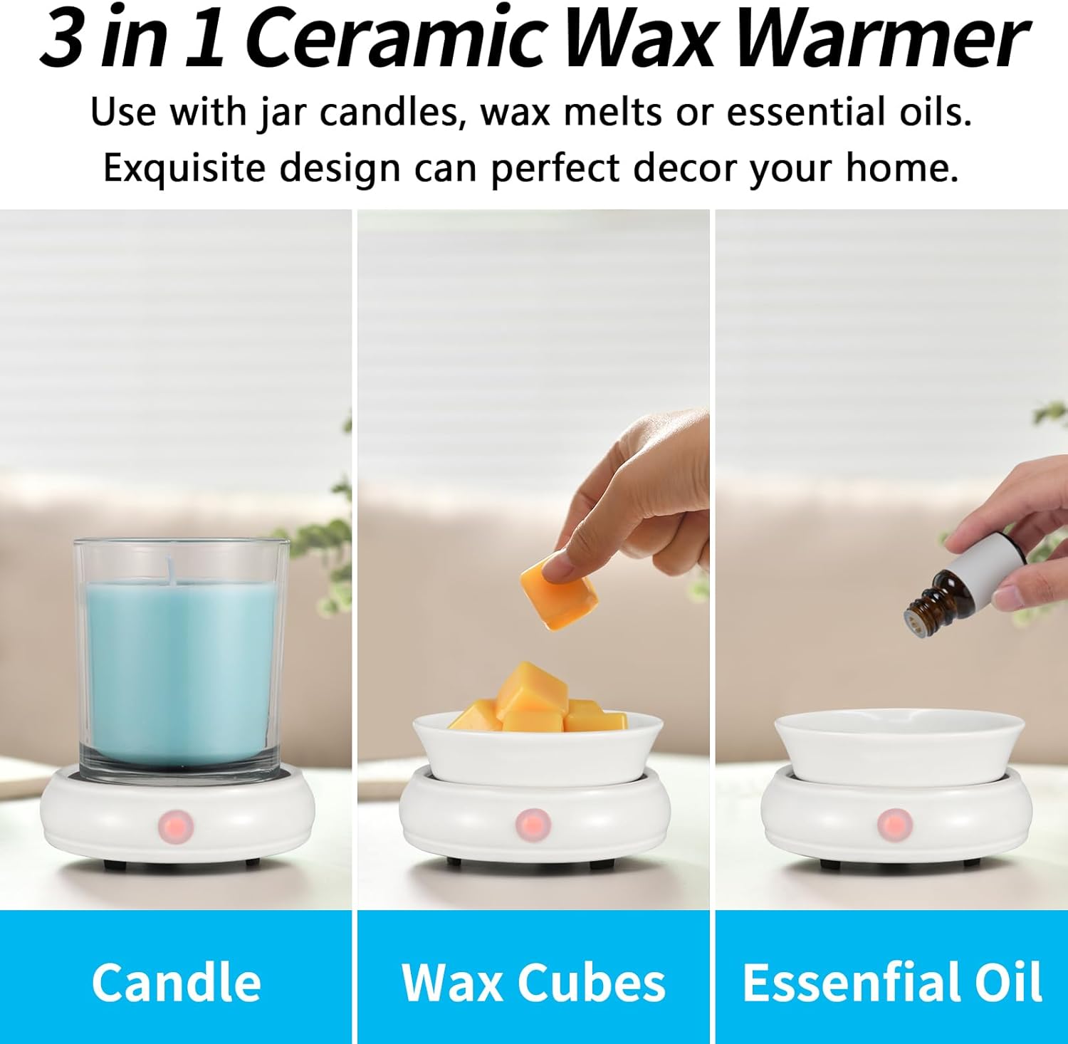 Ceramic Wax Warmer 3-in-1 for Home Fragrance