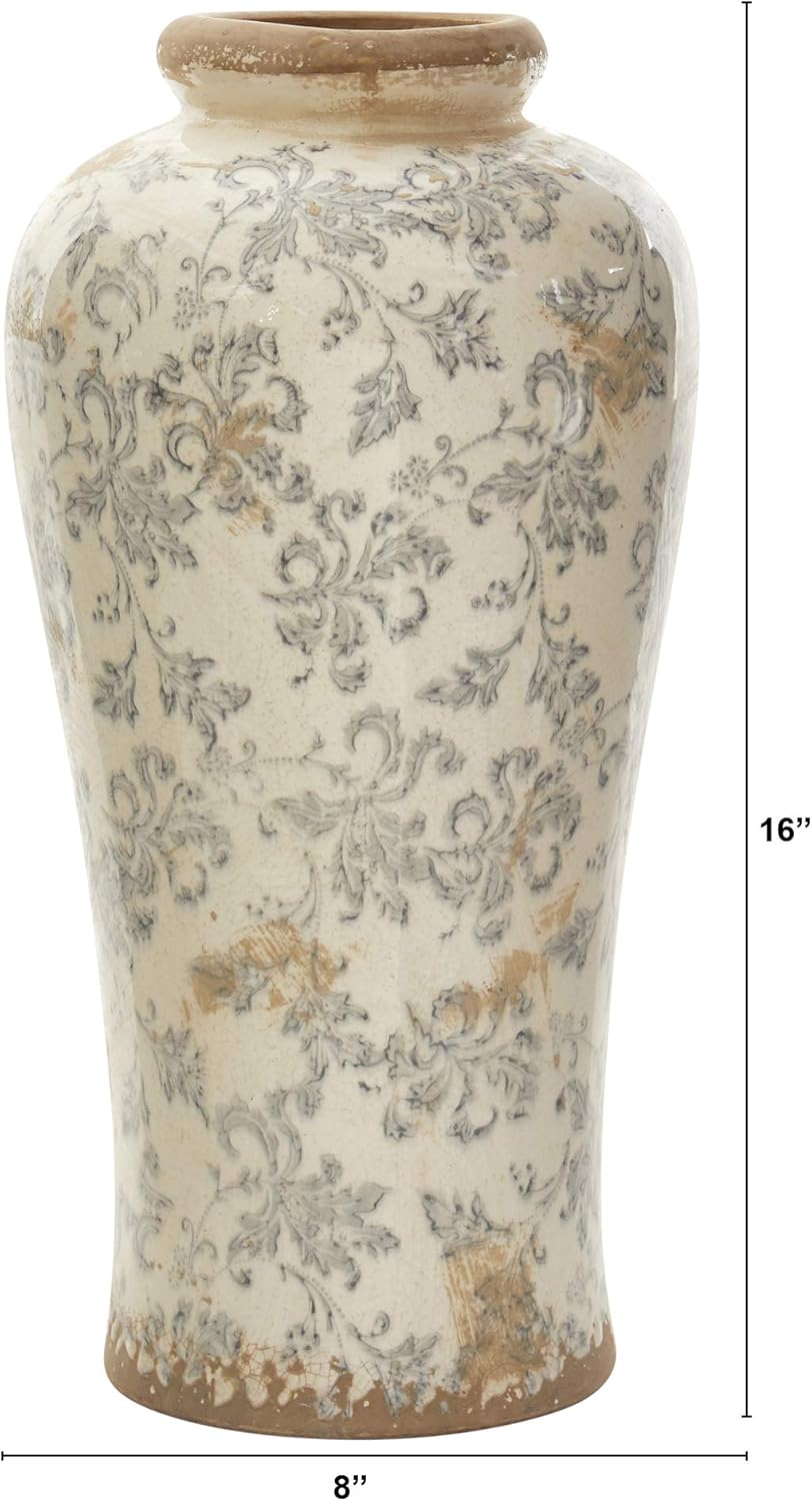 Nearly Natural 16in Tuscan Ceramic Floral Scroll Urn Vase