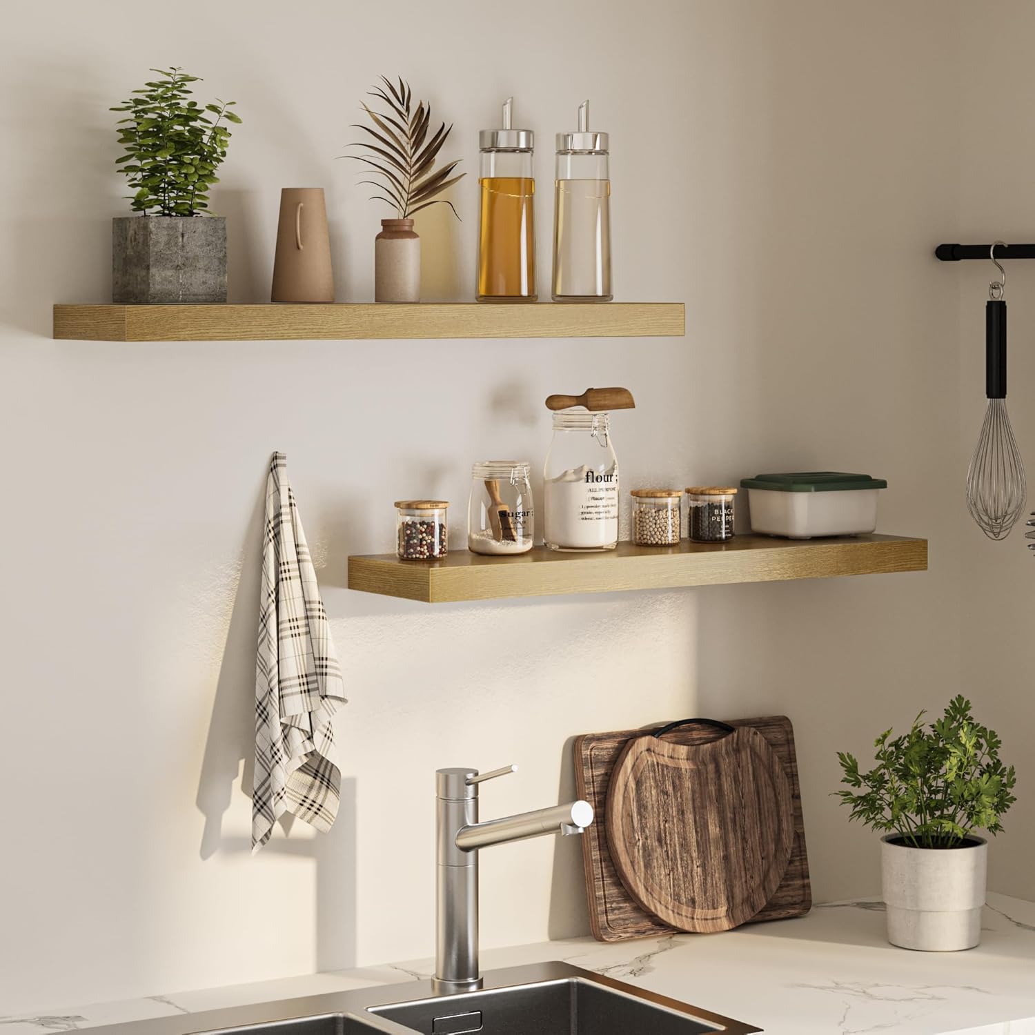 Set of 2 Floating Shelves Wall Mounted Oak 36x8x15