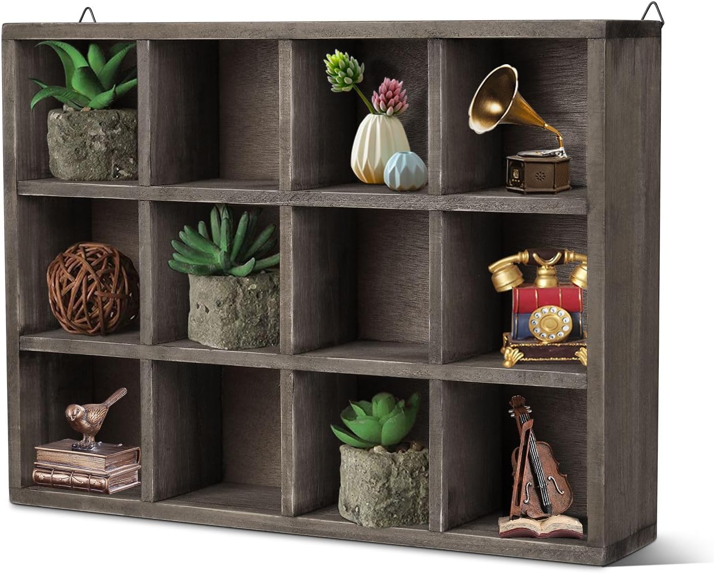 Flexzion 12-Compartment Floating Wooden Shelf