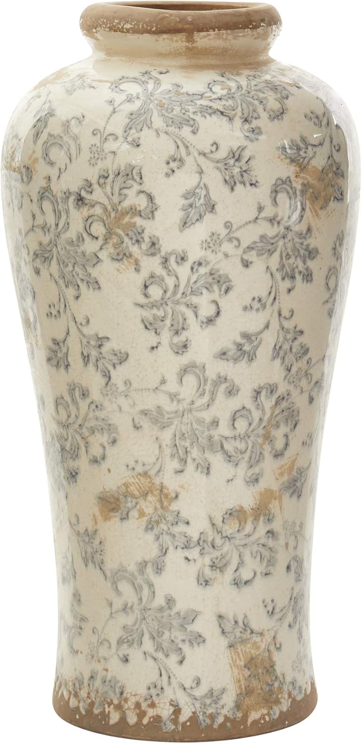 Nearly Natural 16in Tuscan Ceramic Floral Scroll Urn Vase