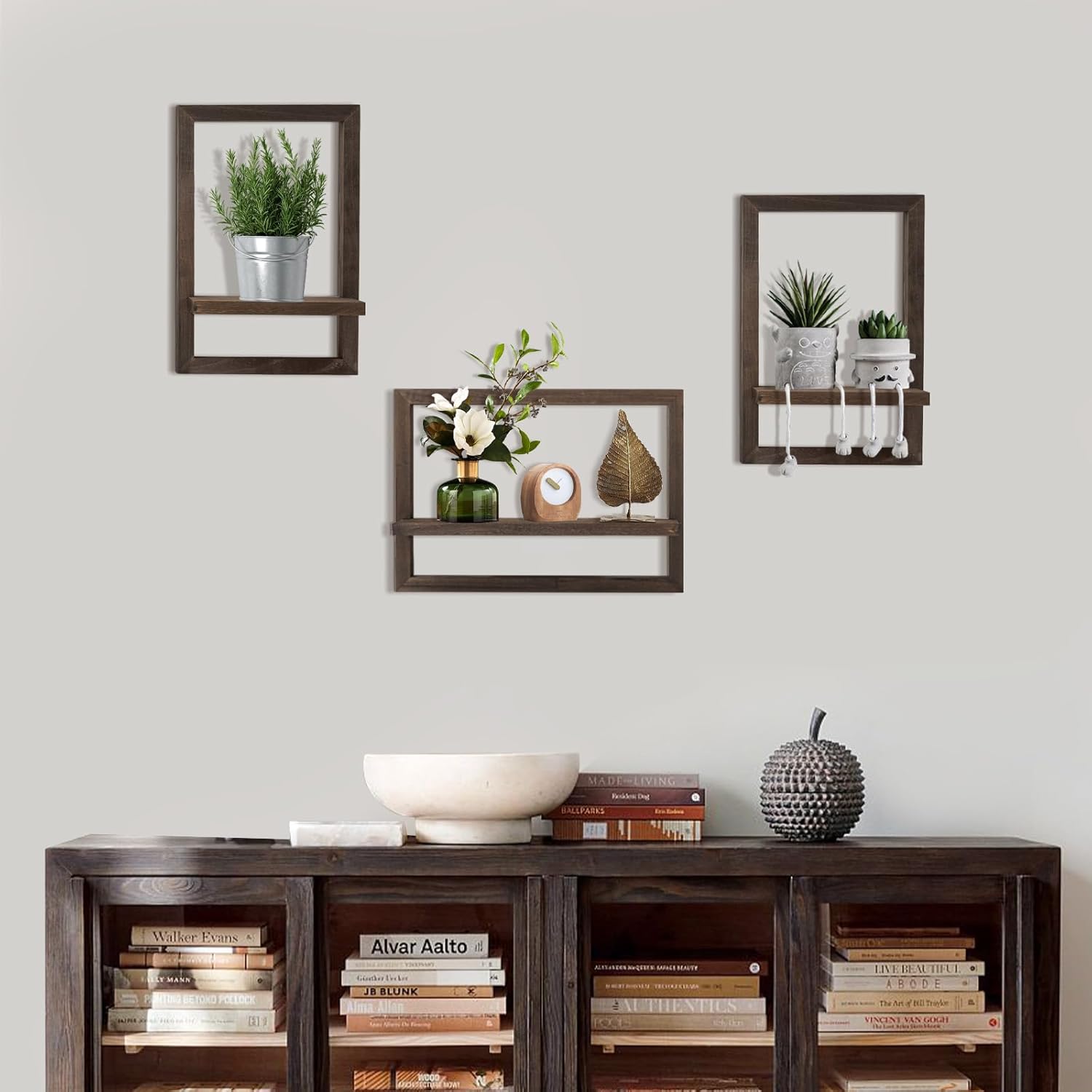 Rustic Square Floating Shelves Set of 4 Wood for Wall
