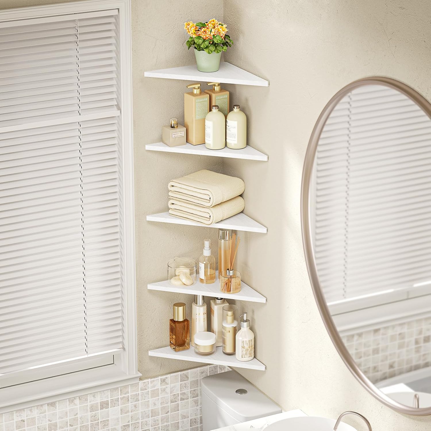 Love-KANKEI Set of 5 Corner Floating Shelves Rustic Wood