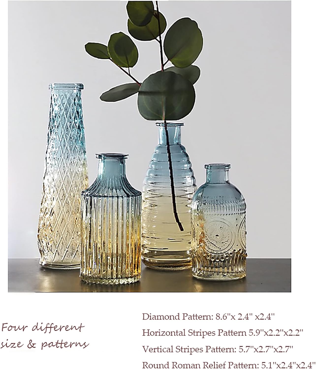 Baroque Bud Glass Vases Set of 4 - Blue Gradient Retro Style