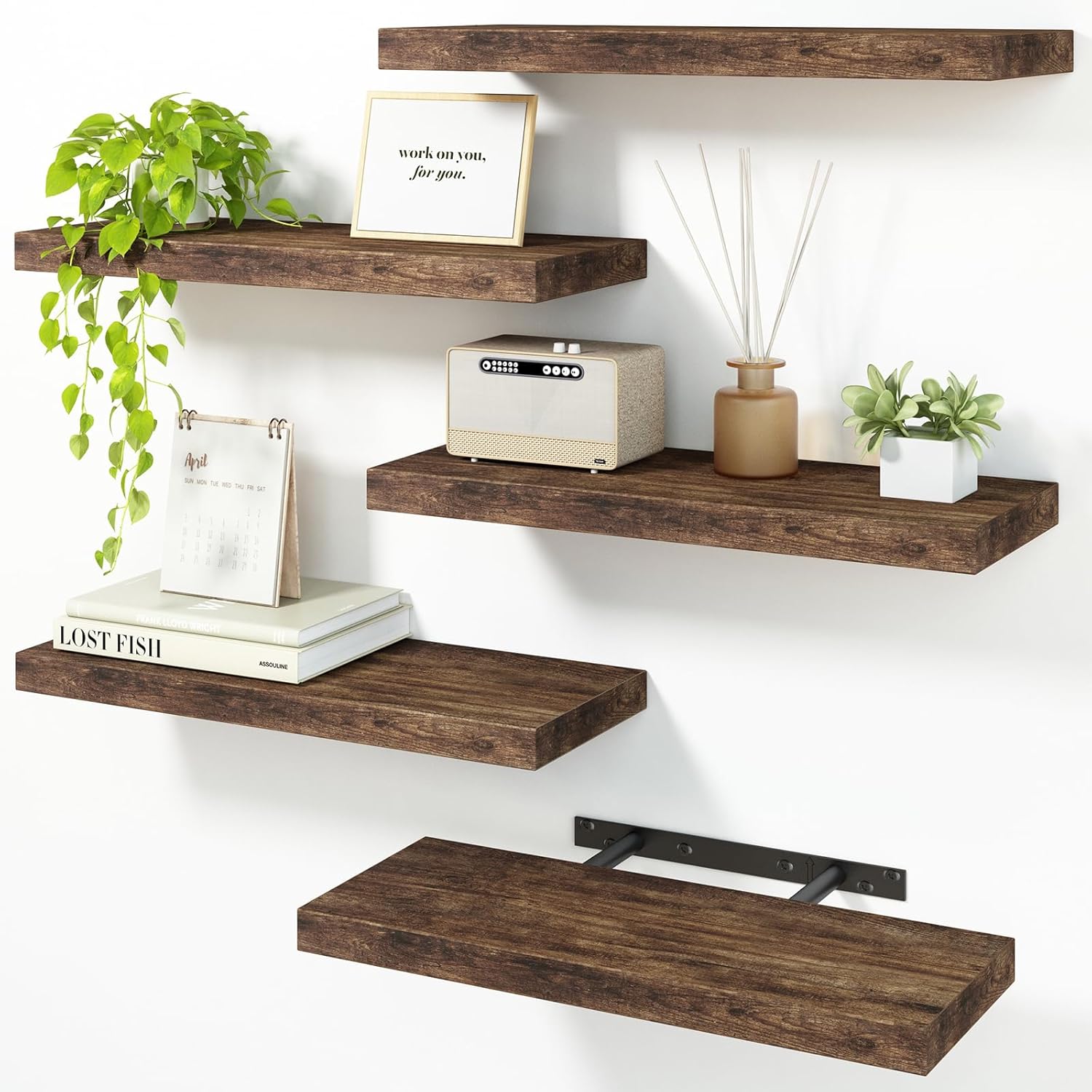 Fixwal 158in Floating Shelves Rustic Brown 5 Pack