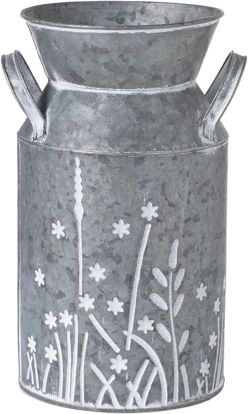 Vintage Galvanized Metal Milk Can Flower Vase