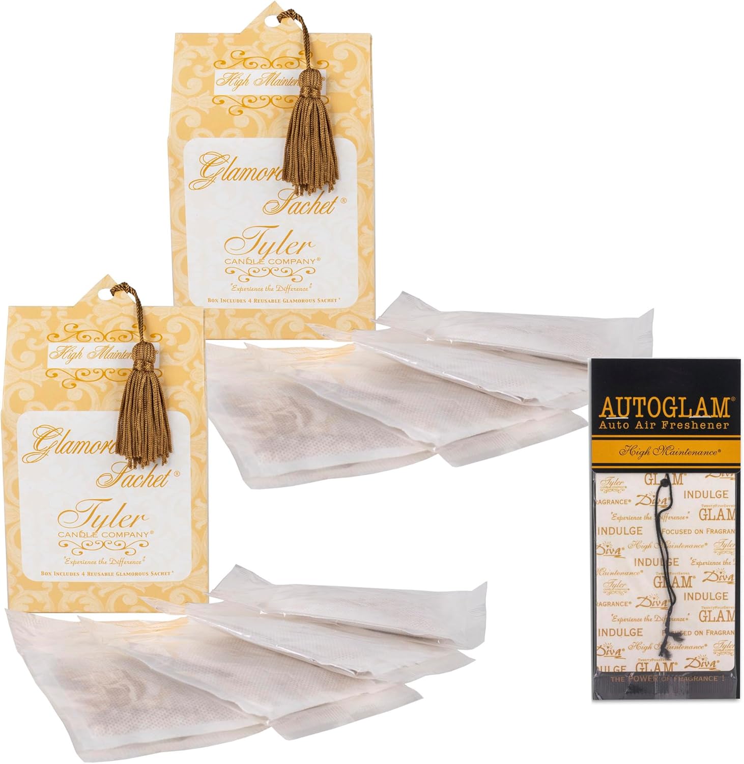 Elanze Designs Tyler Candle High Maintenance Scented Sachet and Car Freshener Bundle