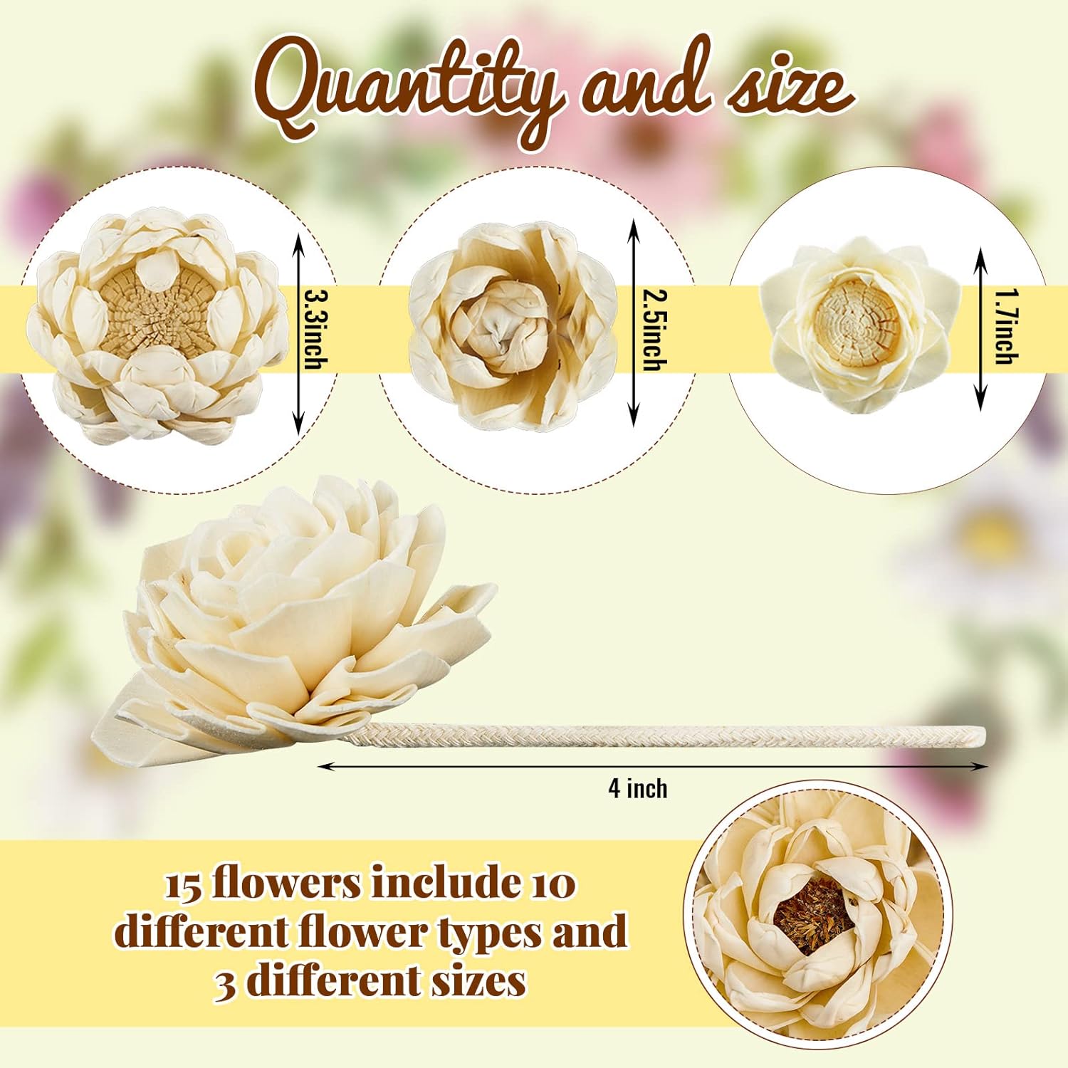 Waydress 15 Piece Reed Diffuser Flower Set with Rope