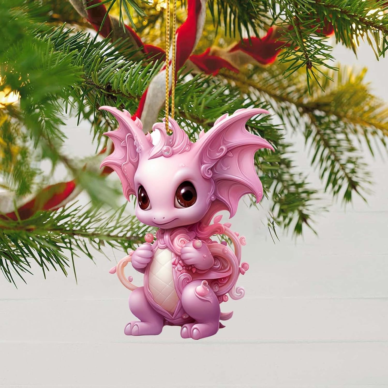 Generic Pink Dragon Christmas Tree Ornament Acrylic