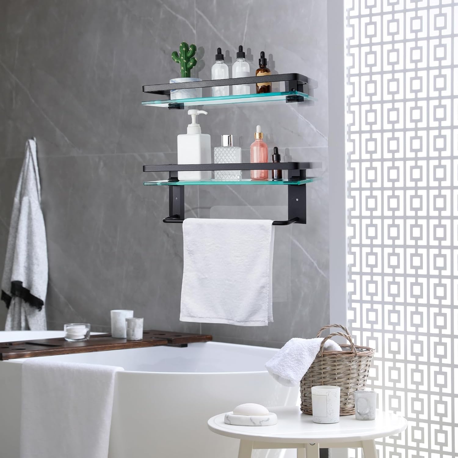 Suzile 2 Pack Floating Bathroom Shelves with Towel Bar