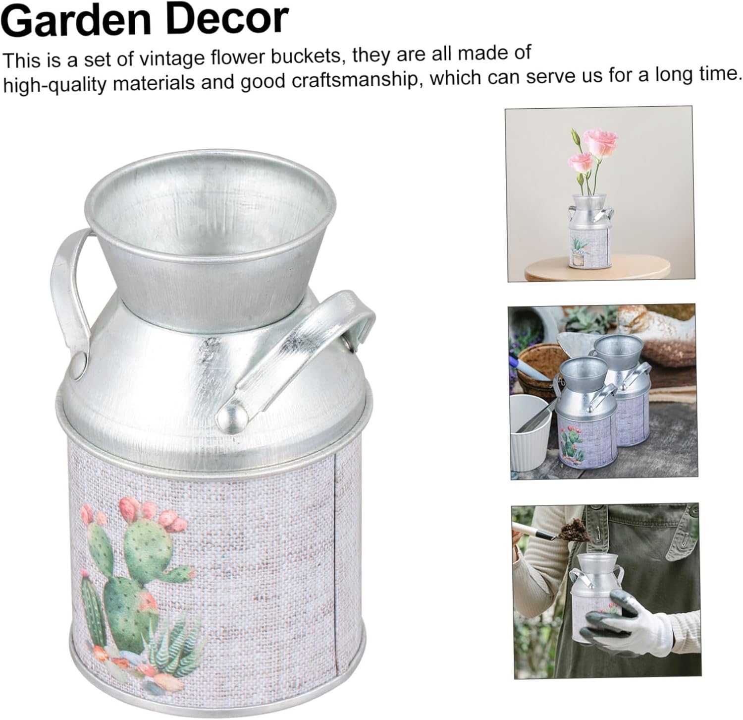 PRETYZOOM 3pcs Retro Tinplate Flower Vase with Handle