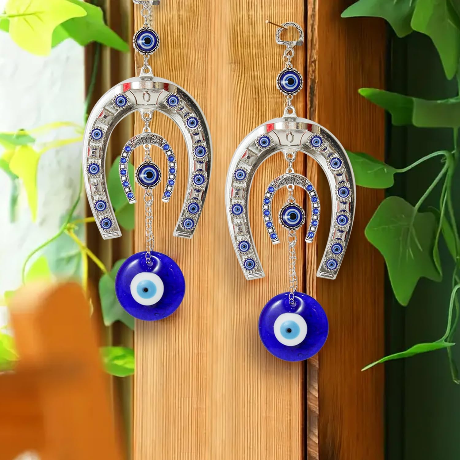 Tied Ribbons Evil Eye Hanging Ornament Set - 2 Pcs 10 Inch Metal