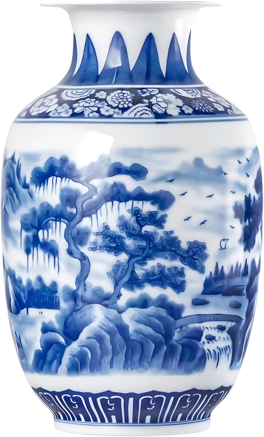 Qinlang 9 Inch Blue White Ceramic Vase Landscape Design