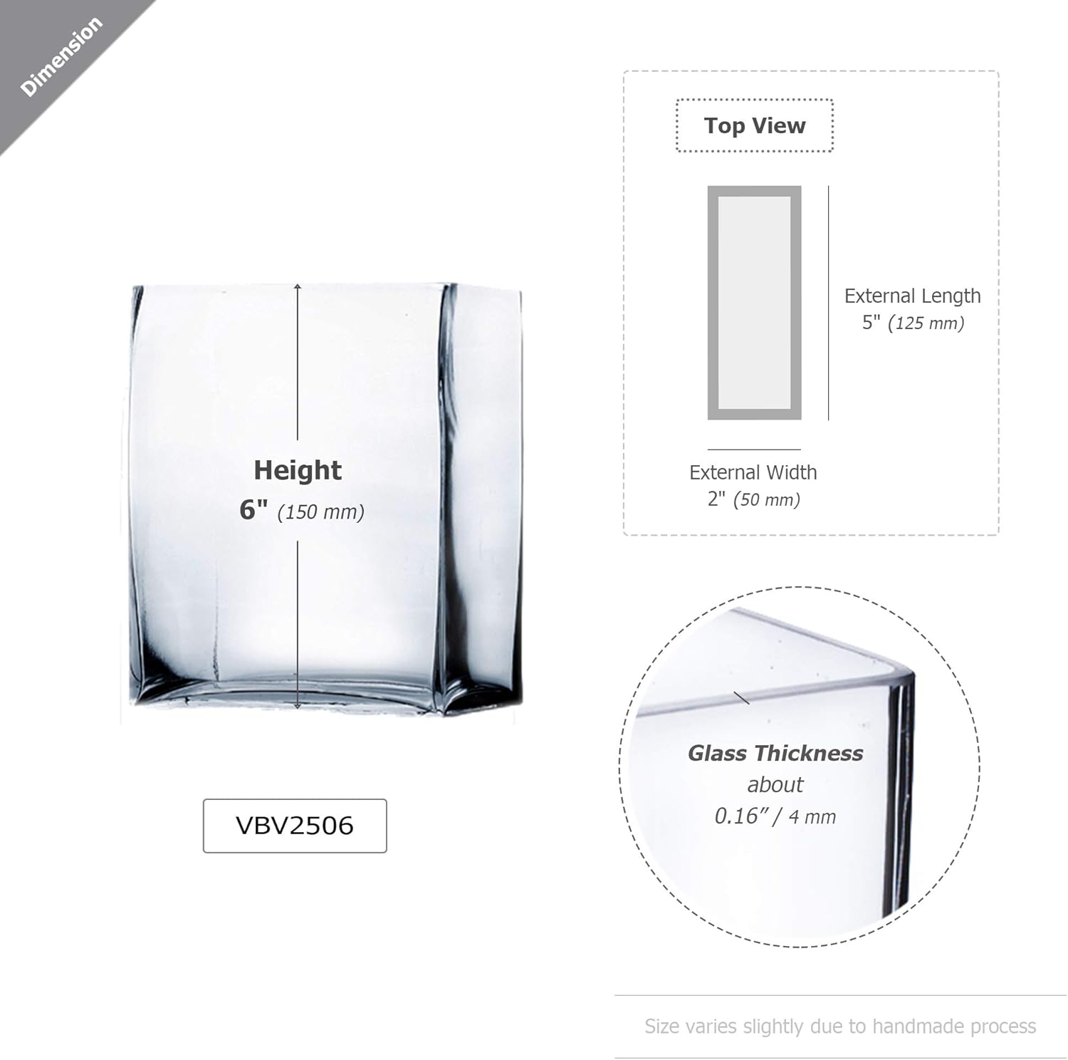WGVI Glass Rectangle Block Vase 2x5x6 Inch