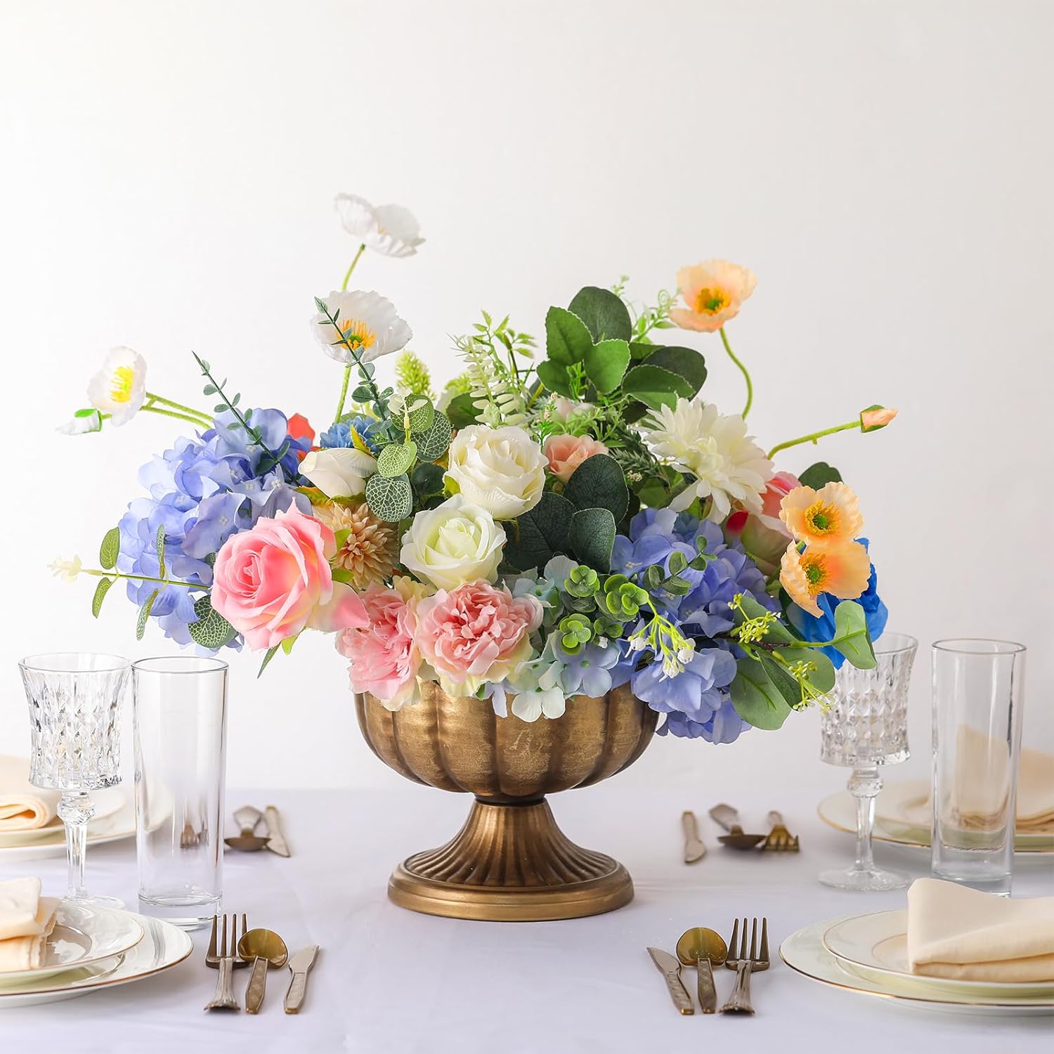 2 Pcs Distressed Gold Compote Vases for Centerpieces