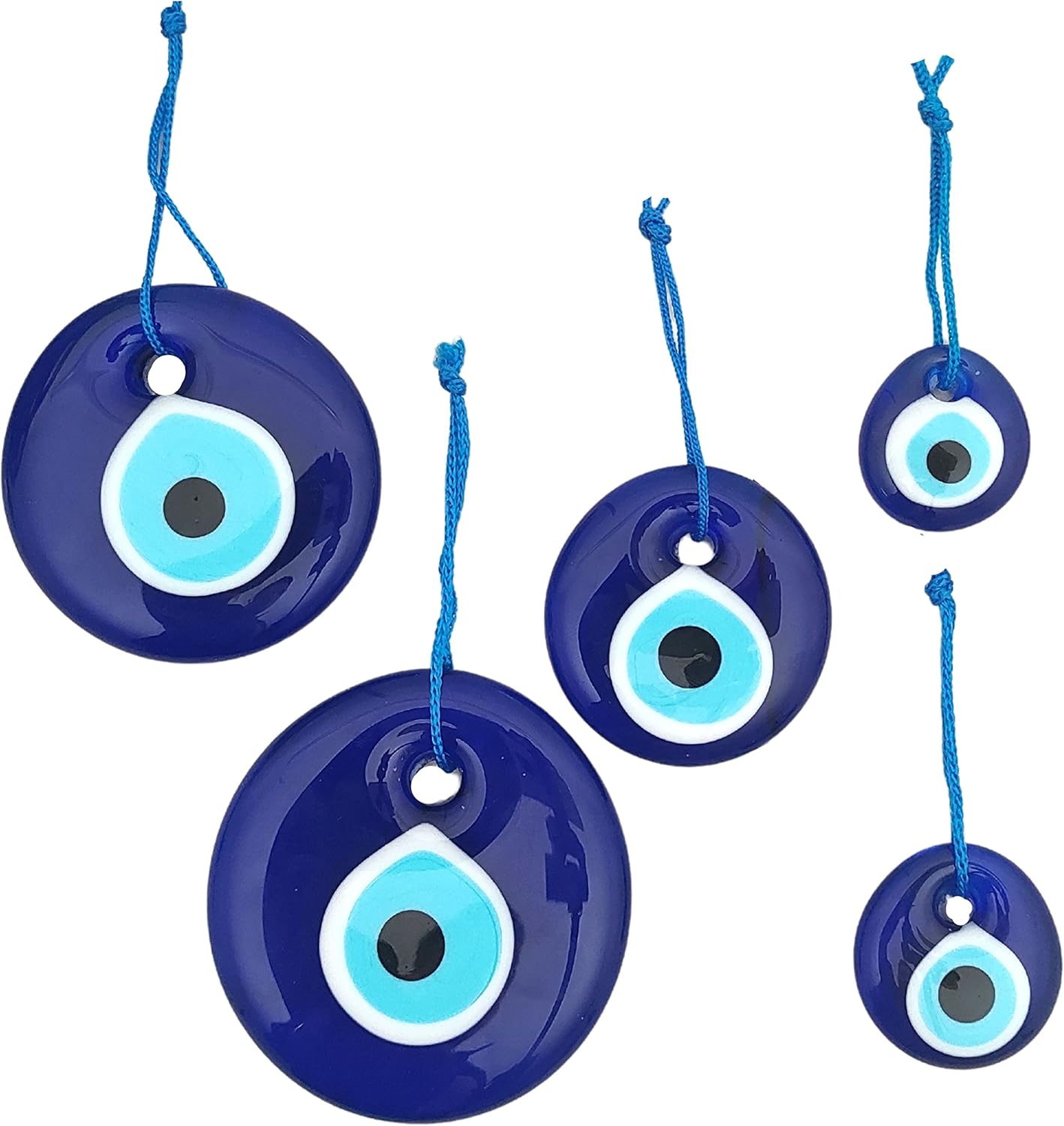 Blue Evil Eye Hanging Ornament Set of 5 - Turkish Glass Nazar Charm