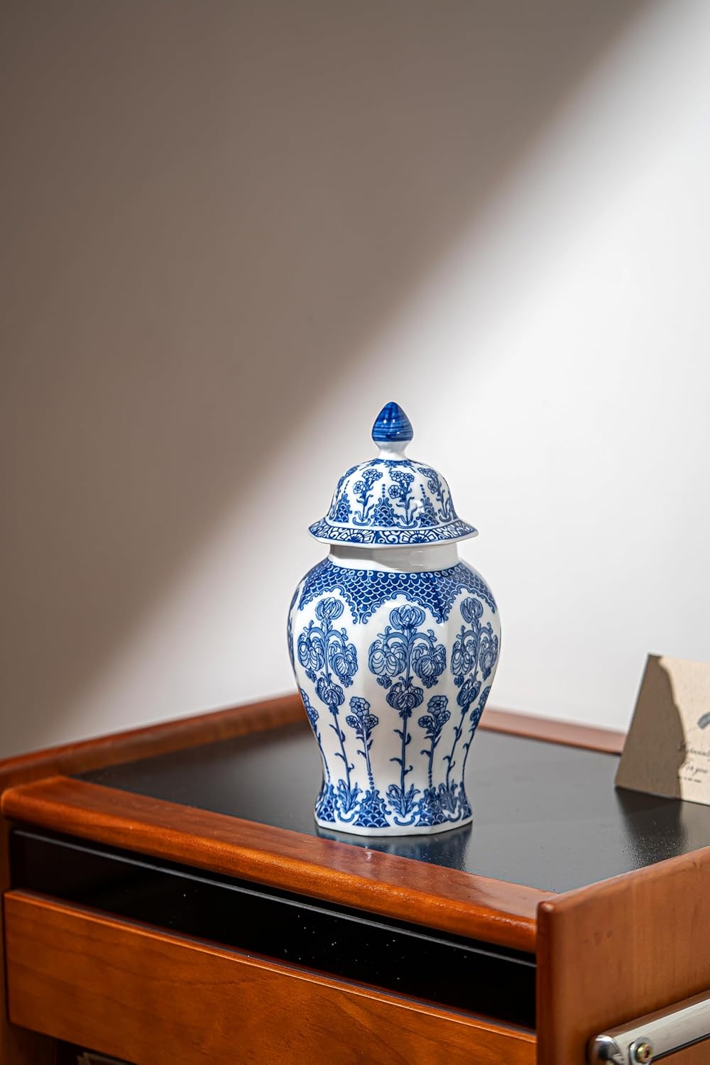 Blue and White Ginger Jar 15 Inch Ceramic Vase