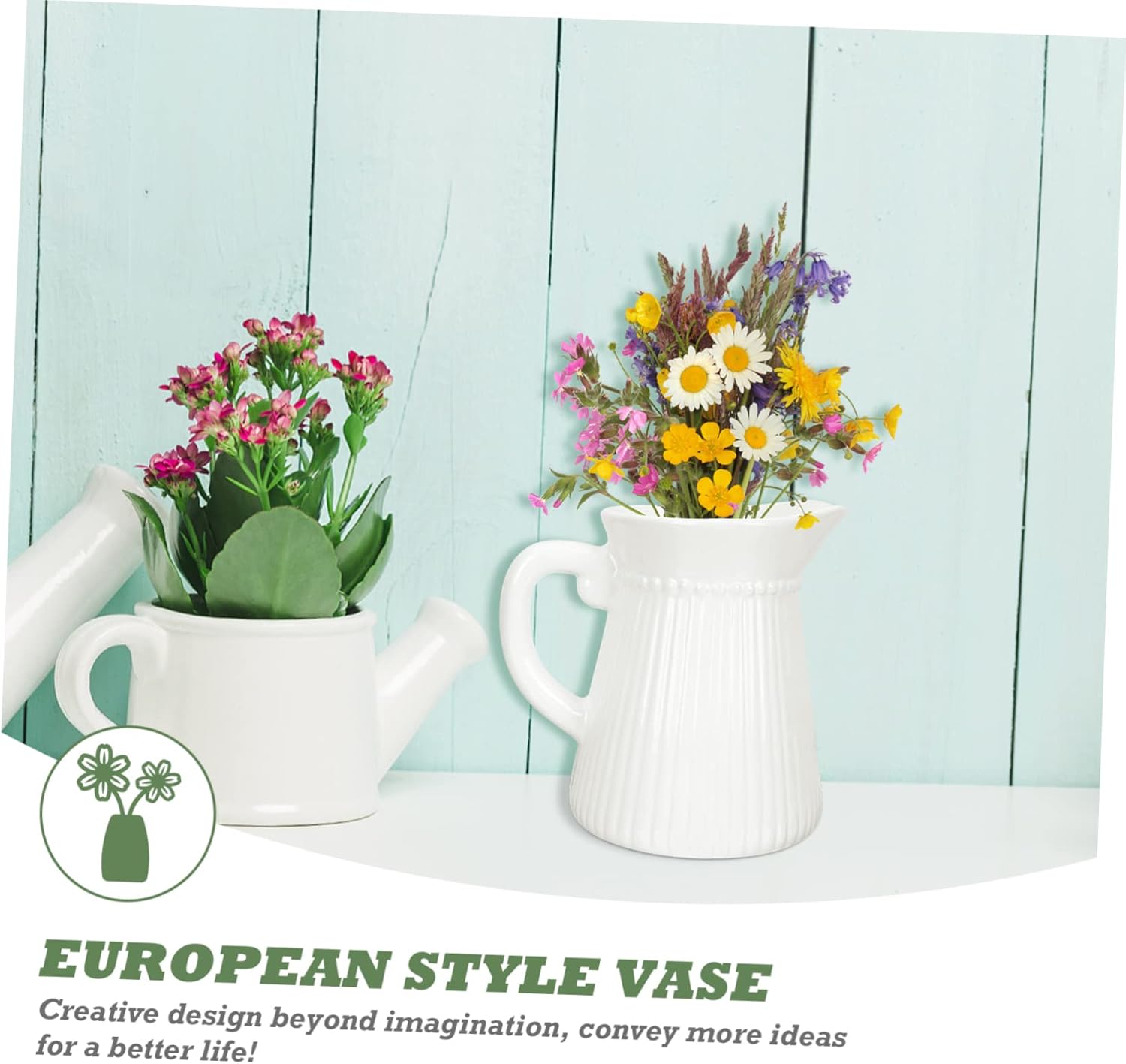 Flower Decor Kettle Shaped Ceramic Vase for Home Office