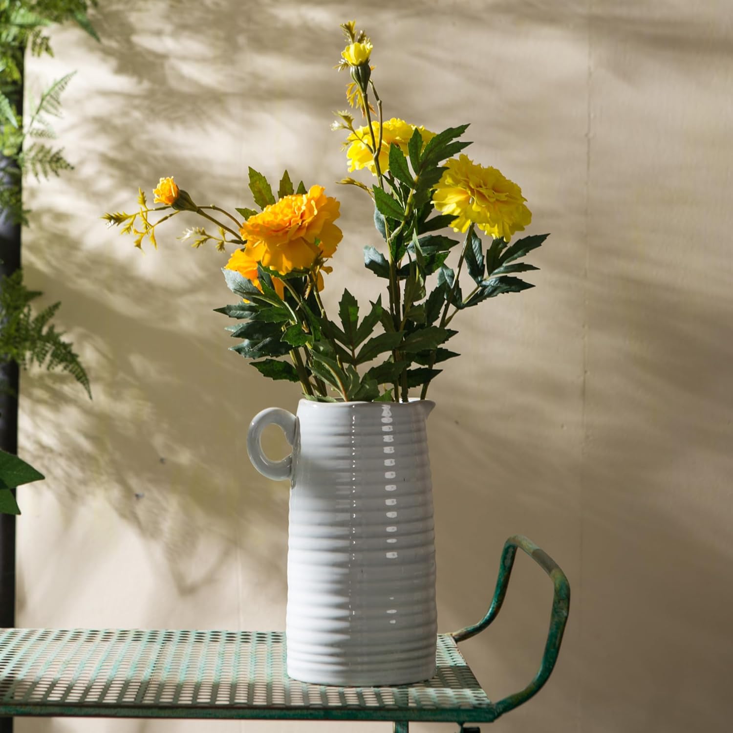 White Ceramic Vase with Handle Modern Farmhouse Decor