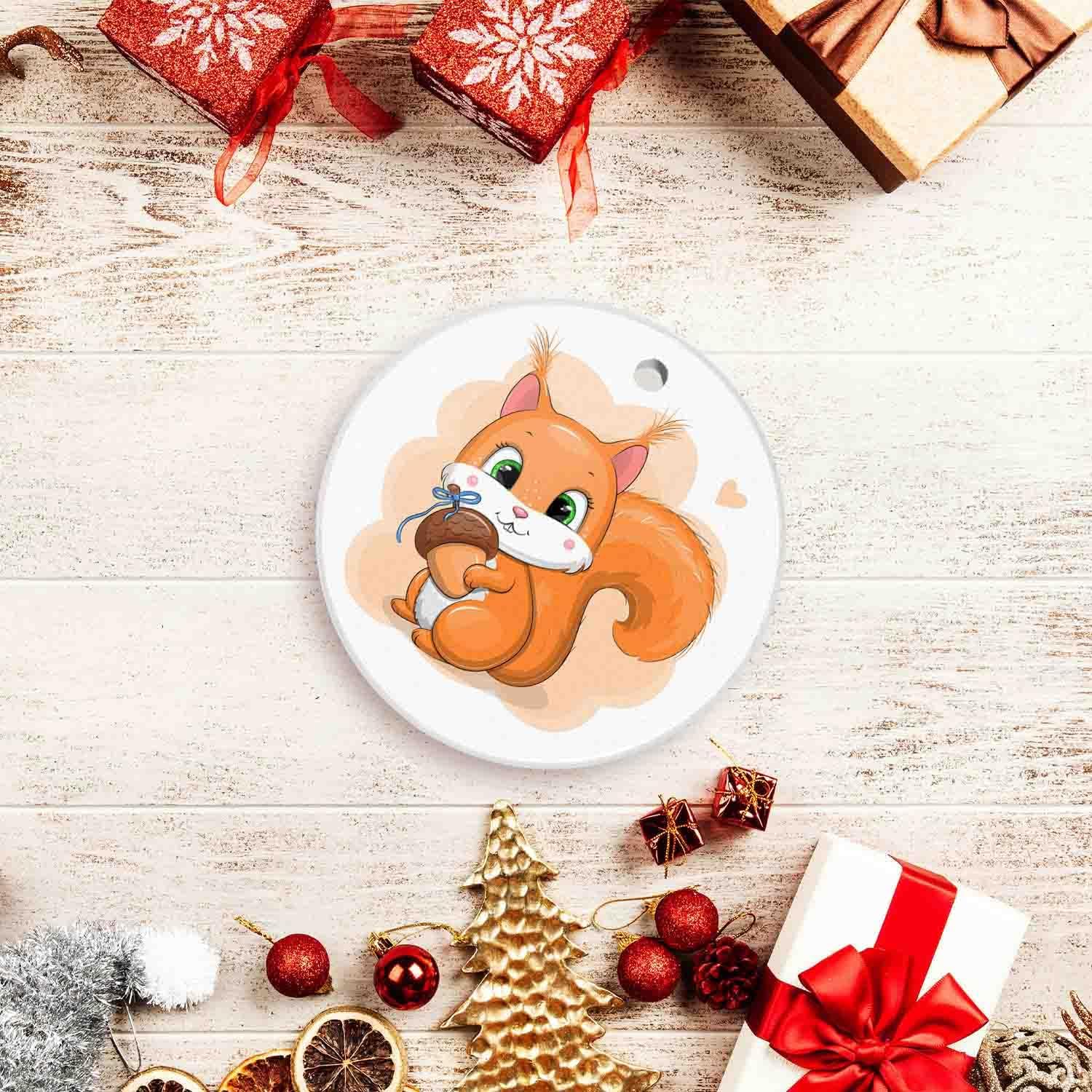 Cute Christmas Tree Ornaments Ceramic Squirrel Acorn Decor