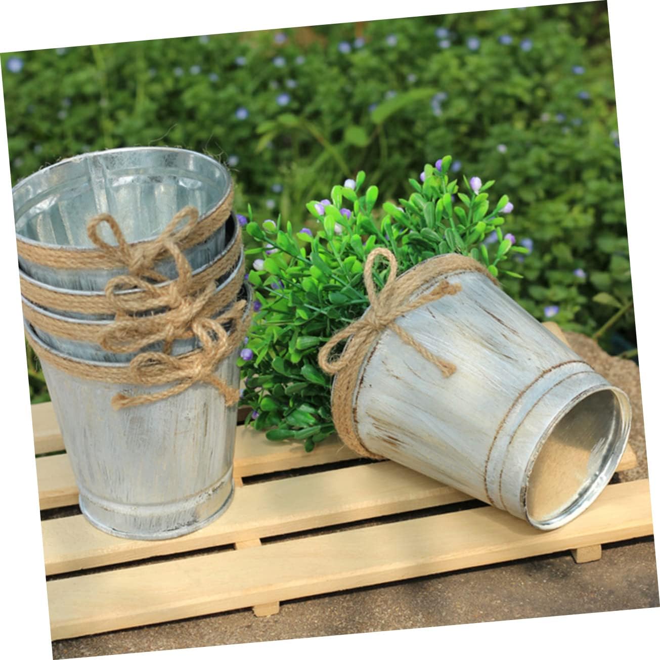 Cabilock Vintage Galvanized Metal Pitcher Vase 2pcs