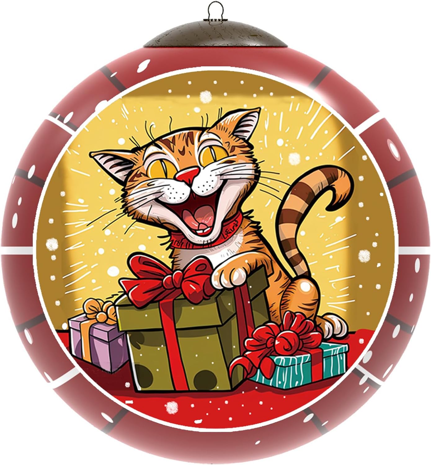 Handmade Painted Glass Ornament with Premium Gift Box Unique Cat Design Collectible